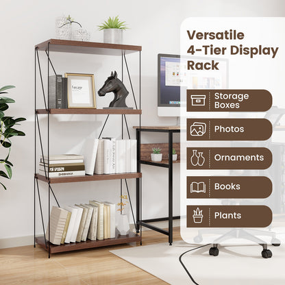 4-Tier Multipurpose Display Rack, Walnut, Metal Frame Bookcases at Gallery Canada