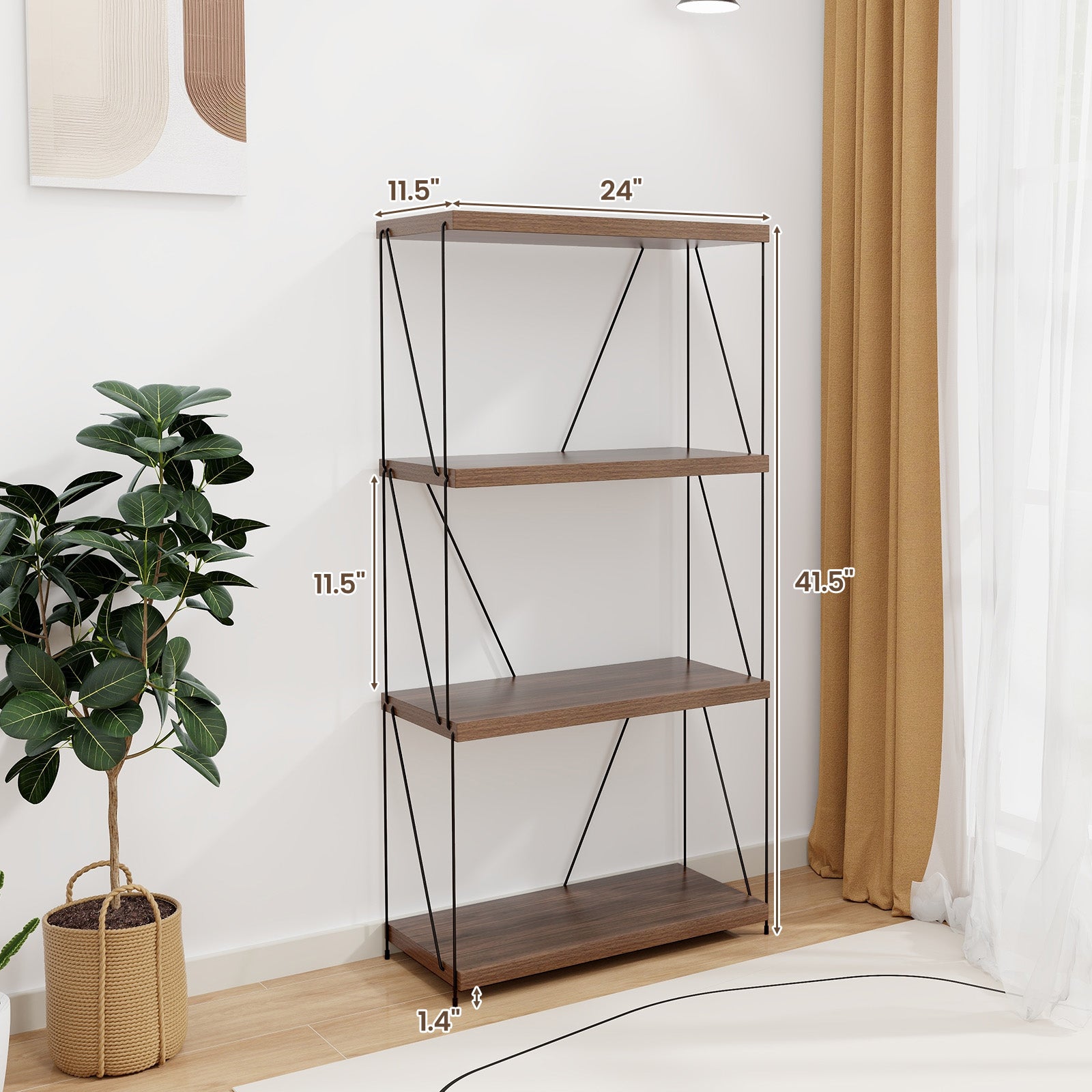 4-Tier Multipurpose Display Rack, Walnut, Metal Frame Bookcases at Gallery Canada