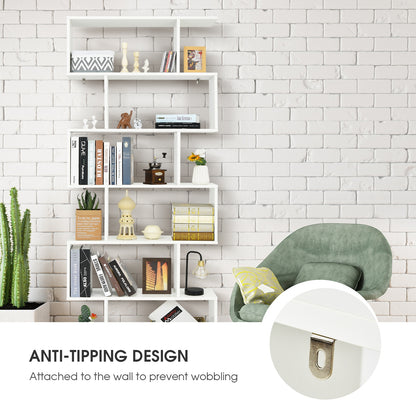 6 Tier S-Shaped Bookshelf, White Bookcases at Gallery Canada