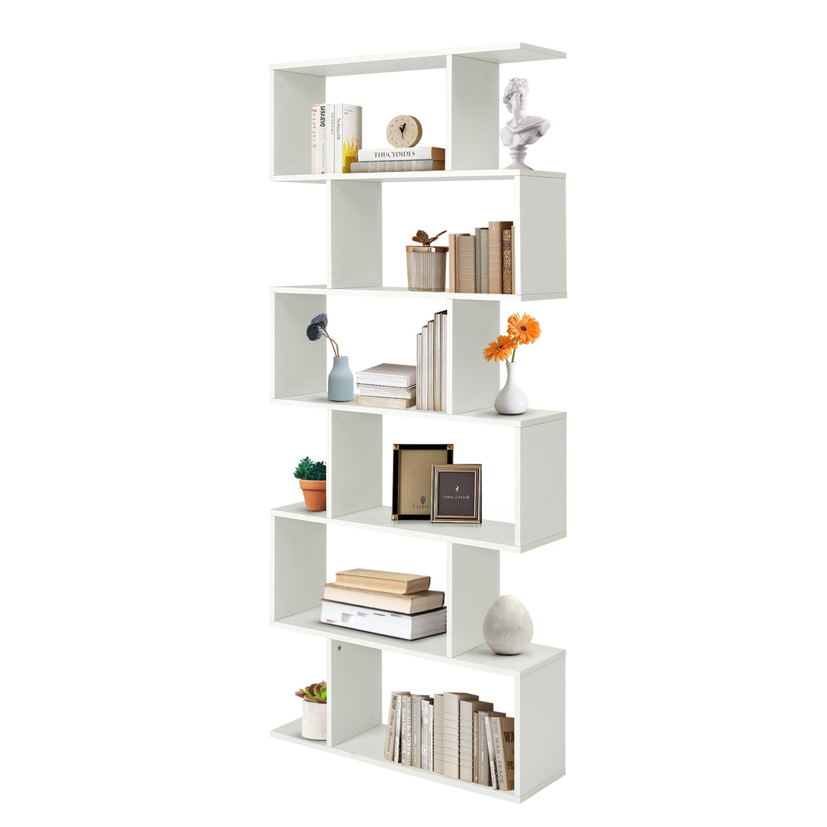 6 Tier S-Shaped Bookshelf, White Bookcases at Gallery Canada