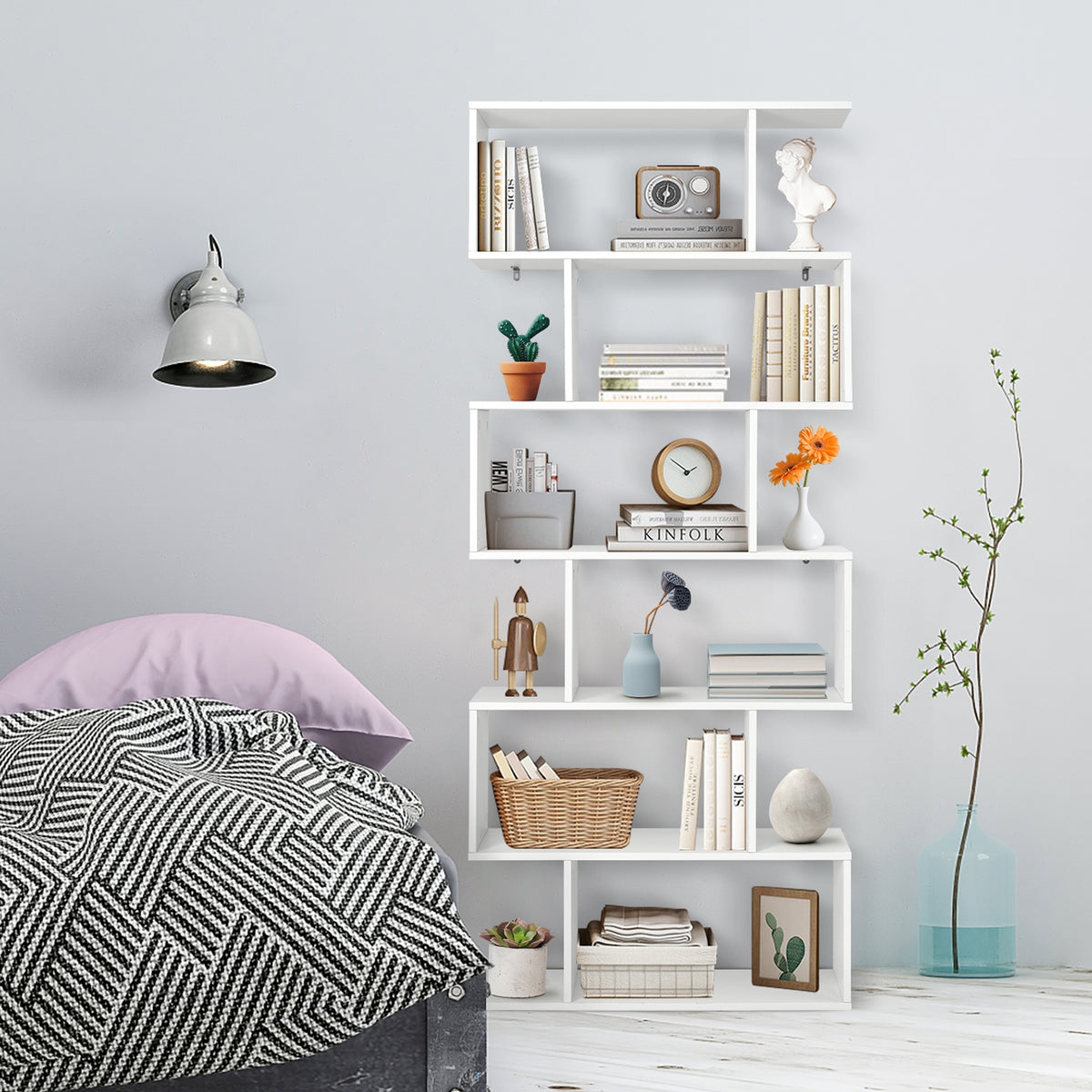 6 Tier S-Shaped Bookshelf, White Bookcases at Gallery Canada