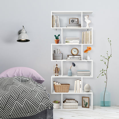 6 Tier S-Shaped Bookshelf, White Bookcases at Gallery Canada