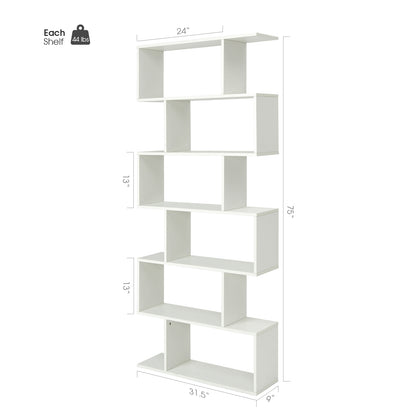 6 Tier S-Shaped Bookshelf, White Bookcases at Gallery Canada