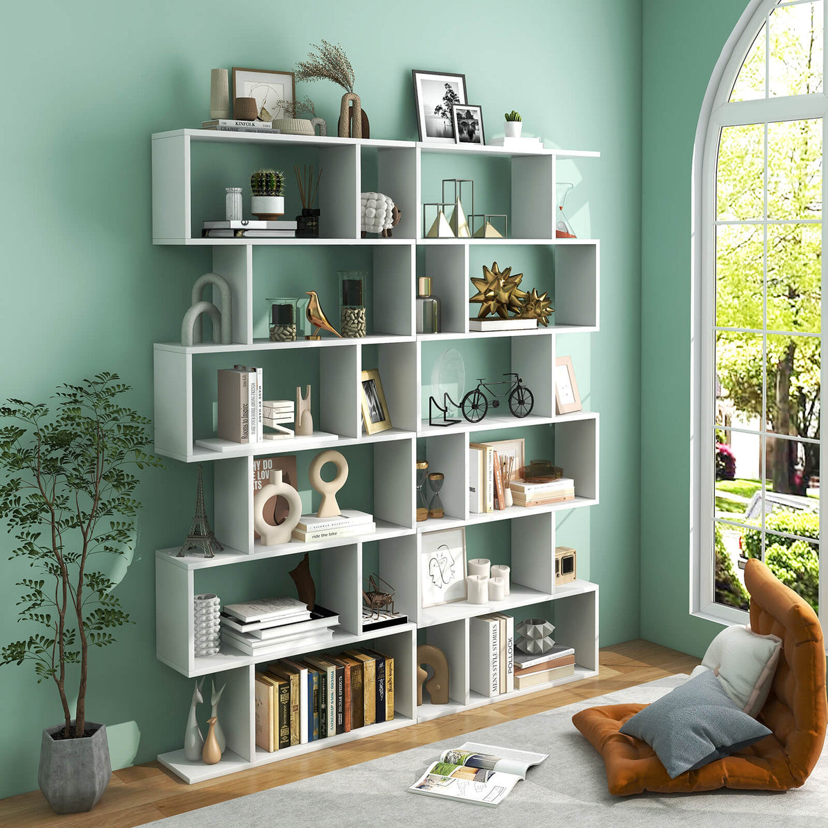 6 Tier S-Shaped Bookshelf, White Bookcases at Gallery Canada