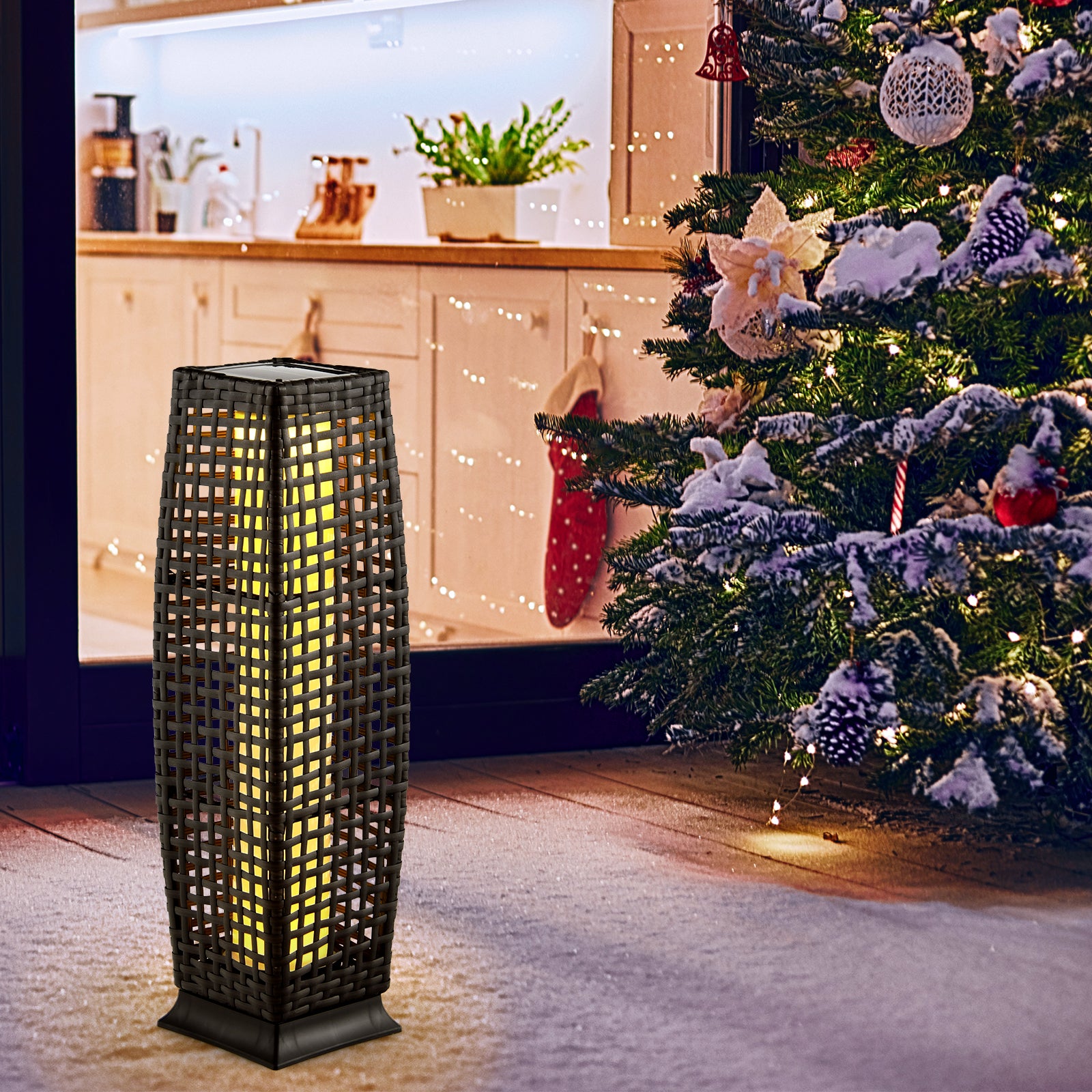 2 Solar Square Wicker Floor Lamps, Auto LED Light, Black Table & Floor Lamps at Gallery Canada