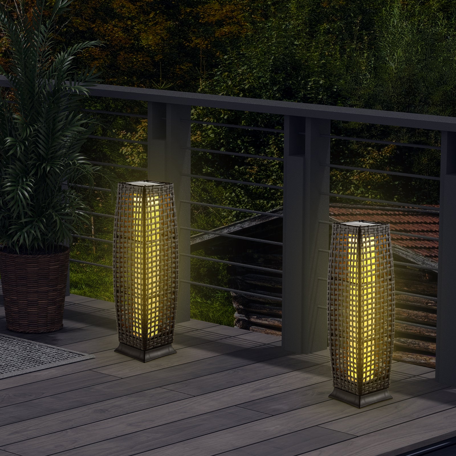 2 Solar Square Wicker Floor Lamps, Auto LED Light, Black Table & Floor Lamps at Gallery Canada