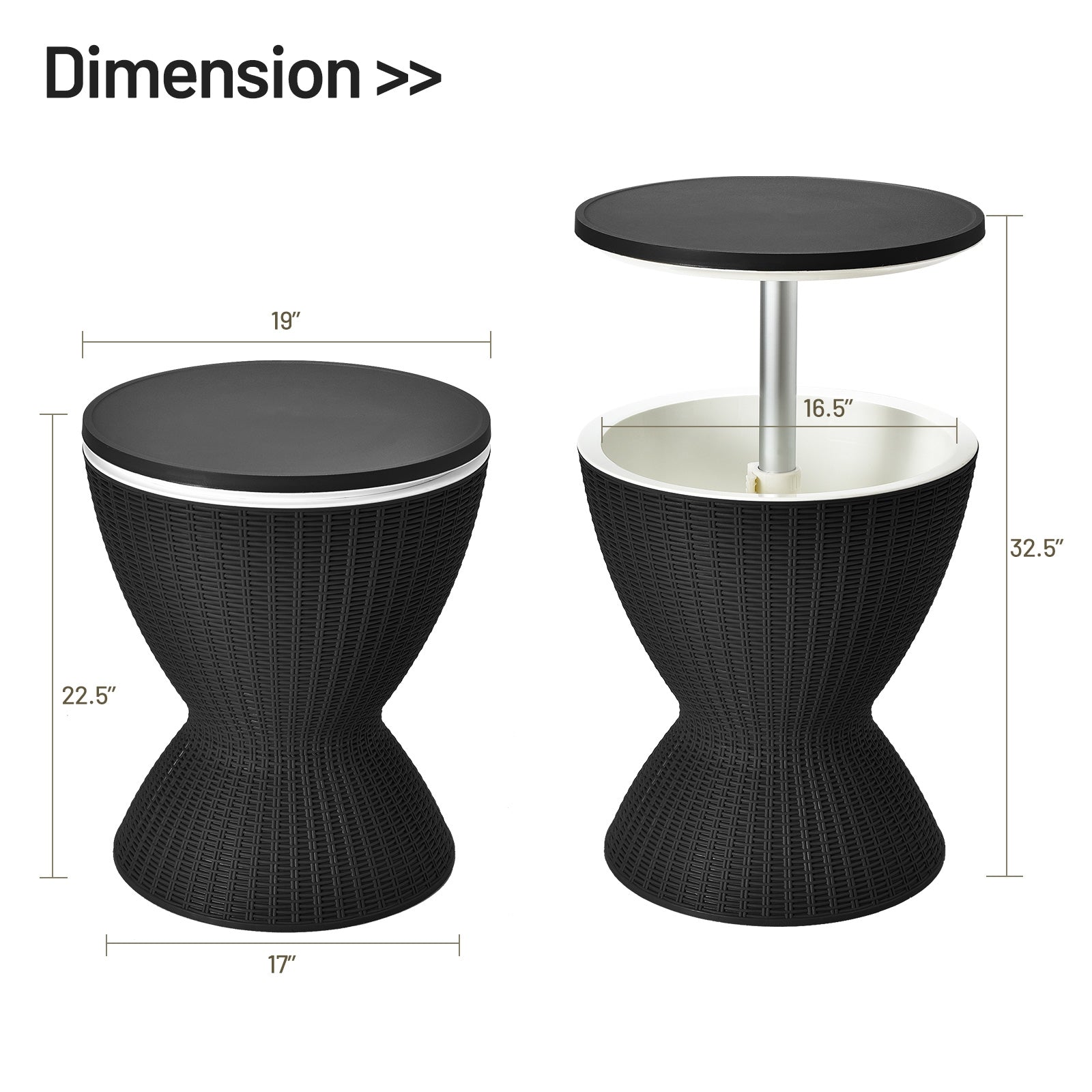 8 Gallon Patio Rattan Cooler Bar Table, Adjust Ice Bucket, Black Patio Bar Furniture at Gallery Canada