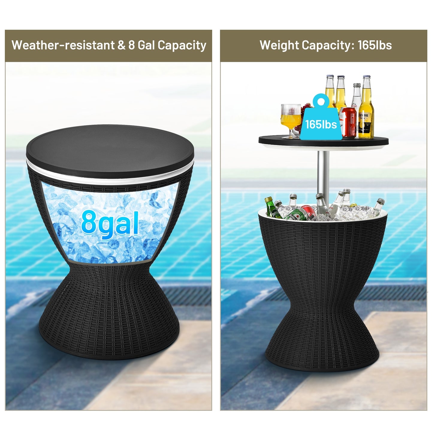 8 Gallon Patio Rattan Cooler Bar Table, Adjust Ice Bucket, Black Patio Bar Furniture at Gallery Canada