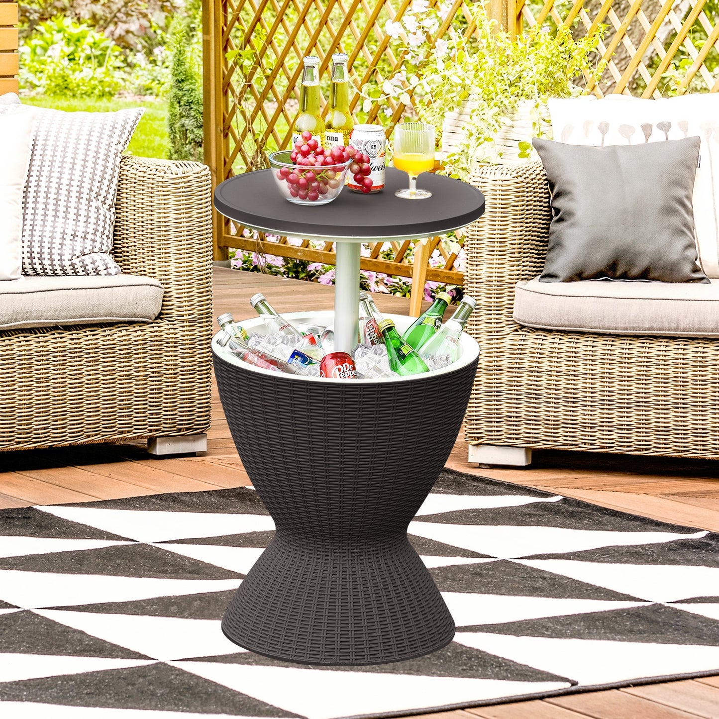 8 Gallon Patio Rattan Cooler Bar Table, Adjust Ice Bucket, Black Patio Bar Furniture at Gallery Canada