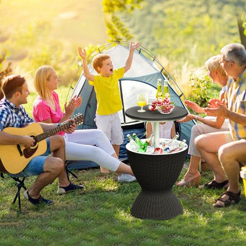 8 Gallon Patio Rattan Cooler Bar Table, Adjust Ice Bucket, Black
