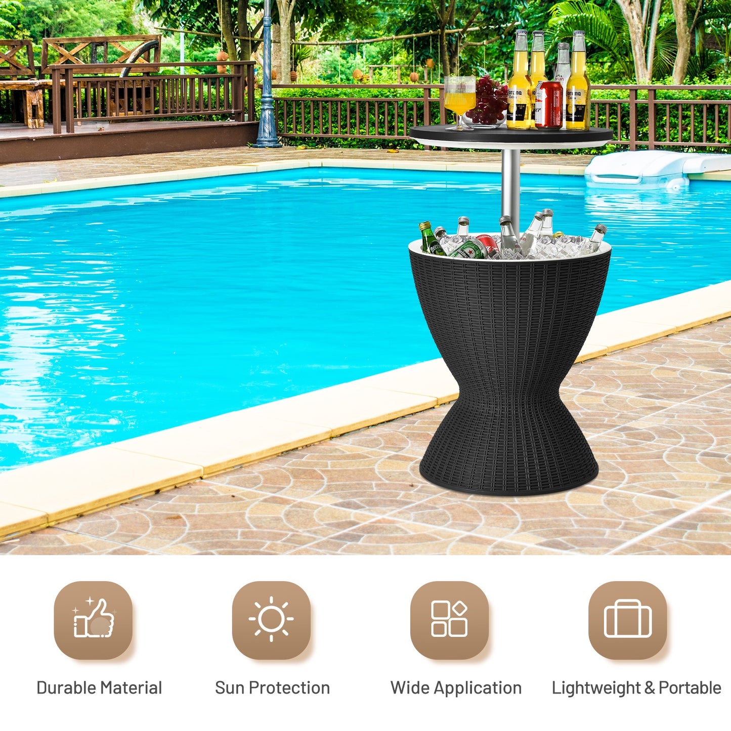 8 Gallon Patio Rattan Cooler Bar Table, Adjust Ice Bucket, Black Patio Bar Furniture at Gallery Canada