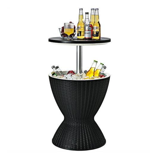 8 Gallon Patio Rattan Cooler Bar Table, Adjust Ice Bucket, Black Patio Bar Furniture Black at Gallery Canada