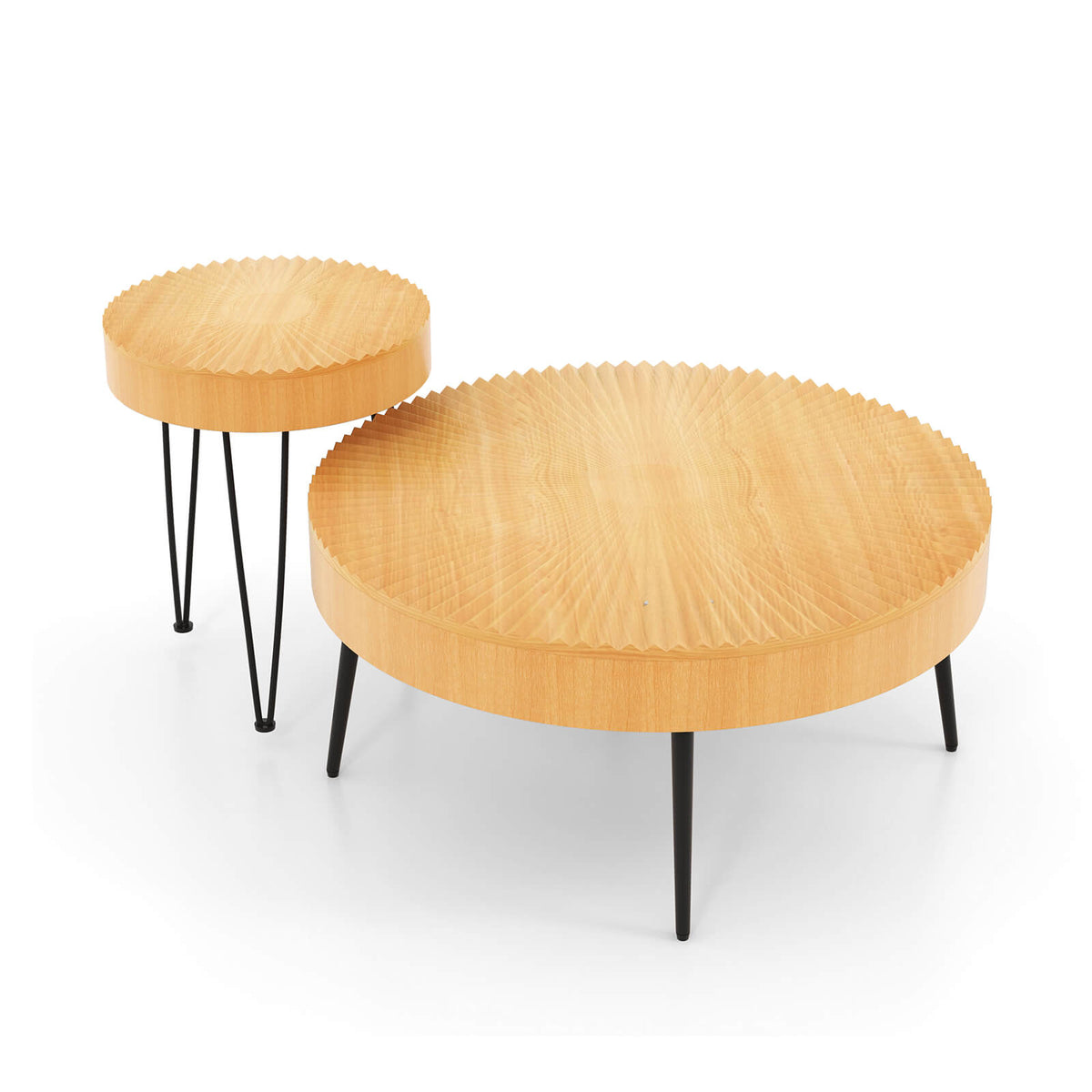 Wooden Coffee Table, Metal Legs, Adjustable Foot Pads, Radial Pattern, Natural Coffee Tables at Gallery Canada