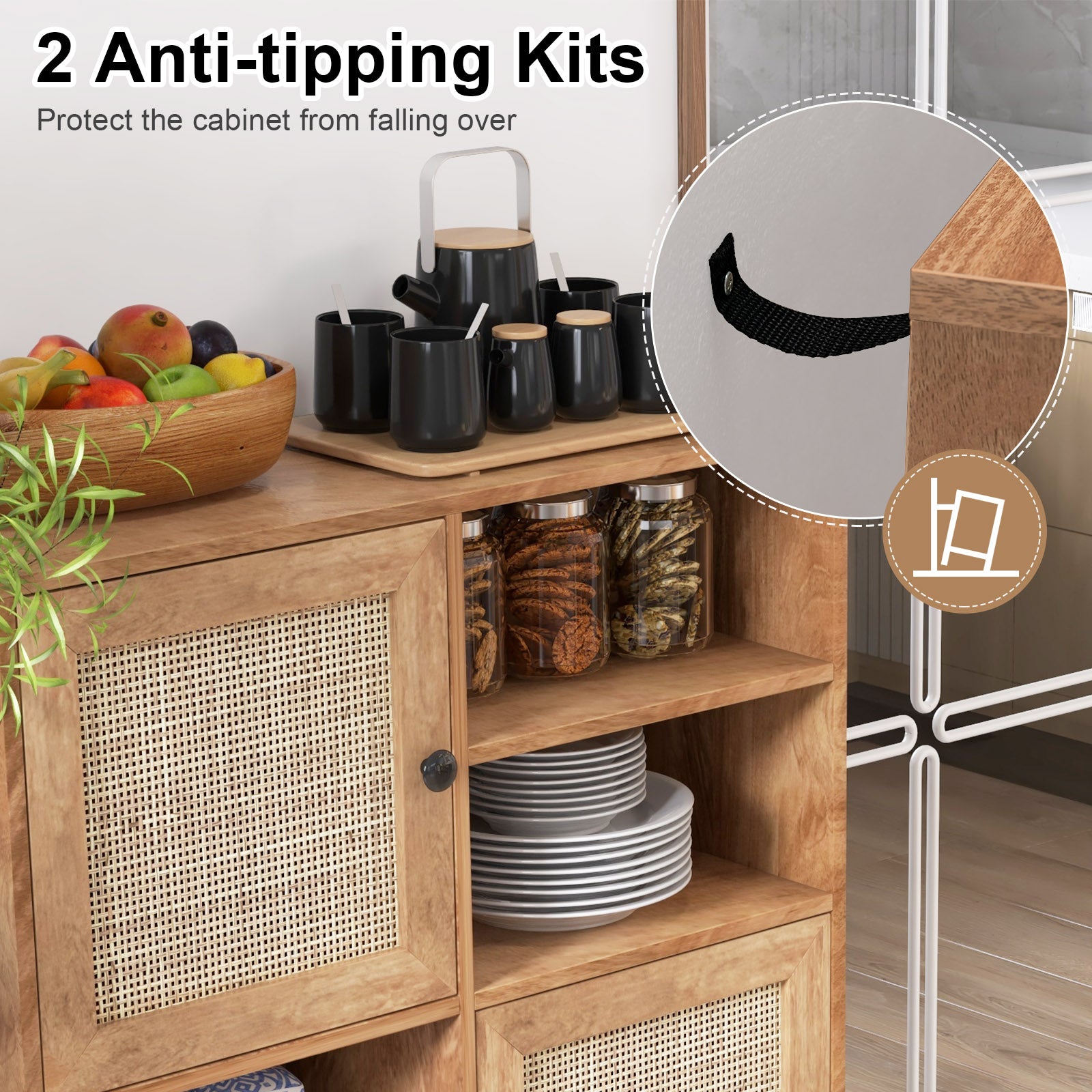 Rattan Buffet Cabinet, 2 Doors, 2 Cubbies, Natural Sideboards Cabinets & Buffets at Gallery Canada