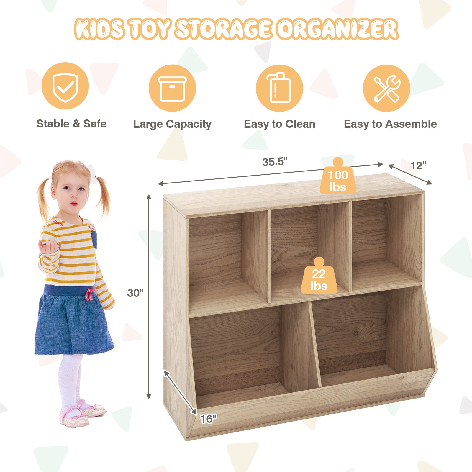 5-Cube Wooden Kids Toy Storage Organizer, Natural Kids Storage at Gallery Canada