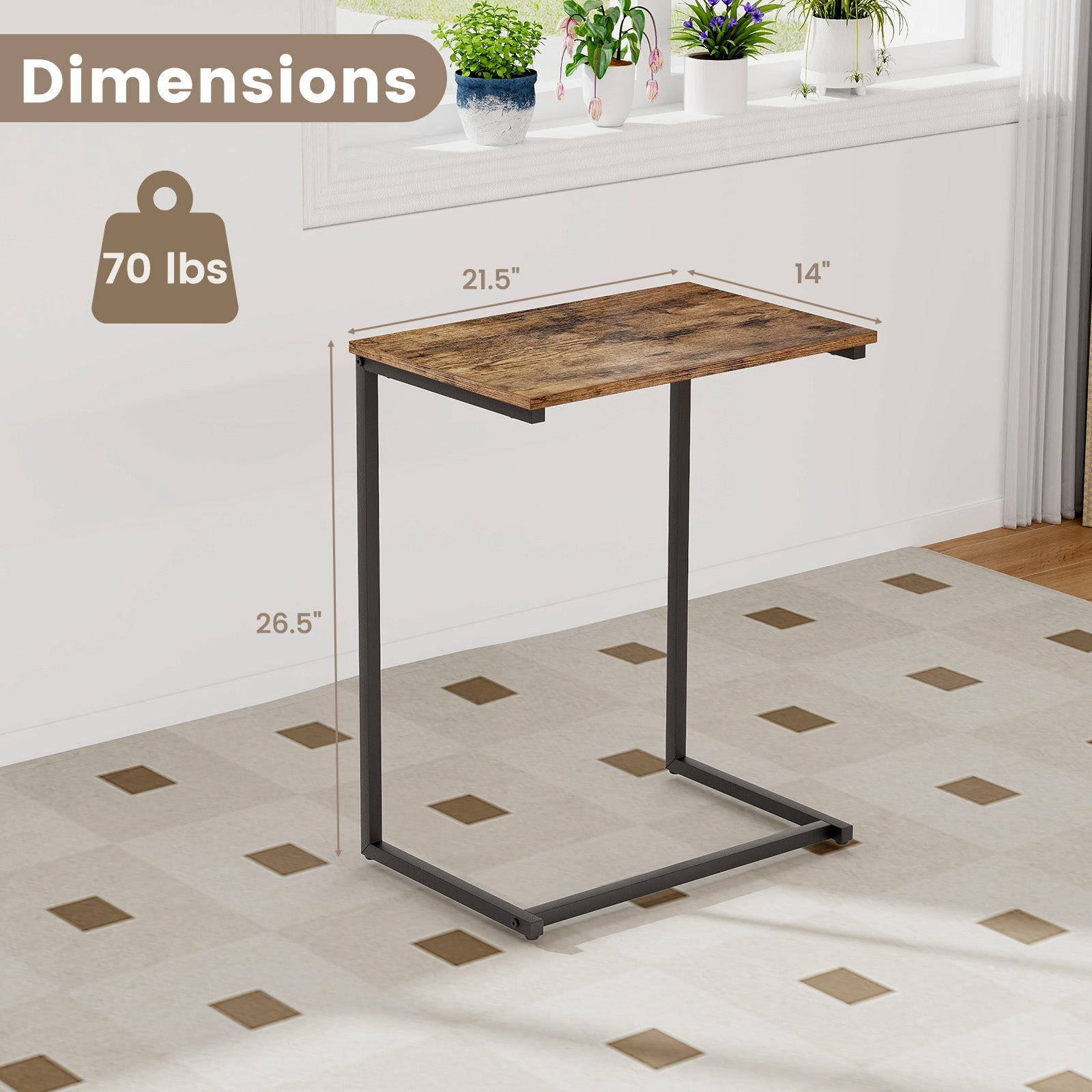 Industrial End Table, C-Shaped Metal Frame, Rustic Brown End & Side Tables at Gallery Canada