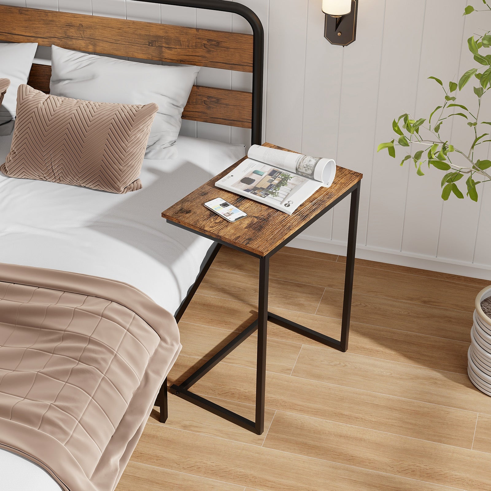 Industrial End Table, C-Shaped Metal Frame, Rustic Brown End & Side Tables at Gallery Canada