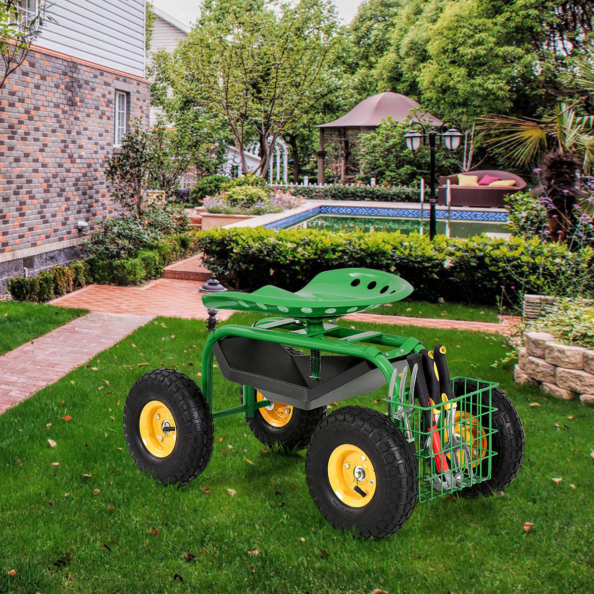 Garden Cart Rolling Work Seat, Heavy Duty Tool Tray, Green Garden Carts at Gallery Canada