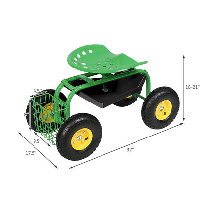 Garden Cart Rolling Work Seat, Heavy Duty Tool Tray, Green Garden Carts at Gallery Canada