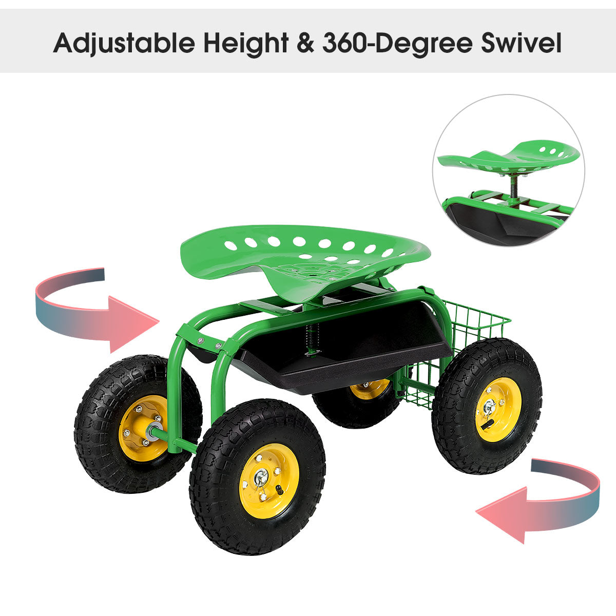 Garden Cart Rolling Work Seat, Heavy Duty Tool Tray, Green Garden Carts at Gallery Canada