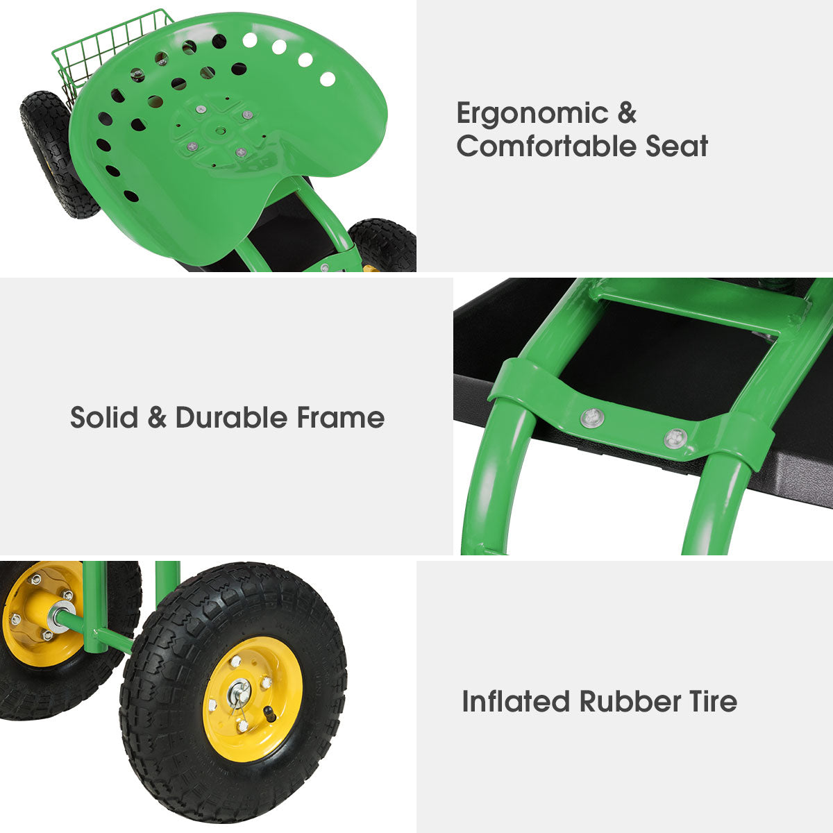 Garden Cart Rolling Work Seat, Heavy Duty Tool Tray, Green Garden Carts at Gallery Canada
