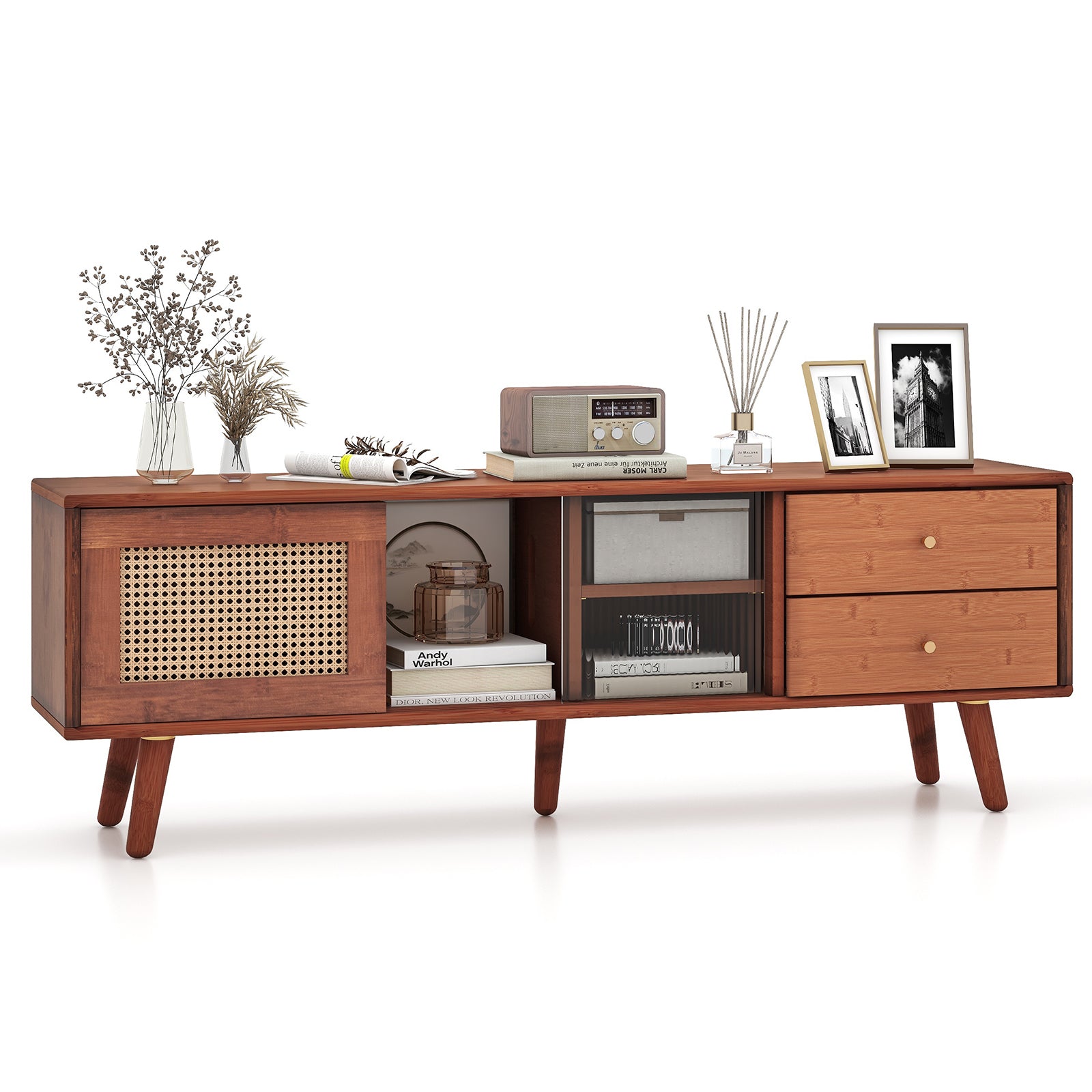 Bamboo TV Stand, 65 Inch, Brown End & Side Tables at Gallery Canada