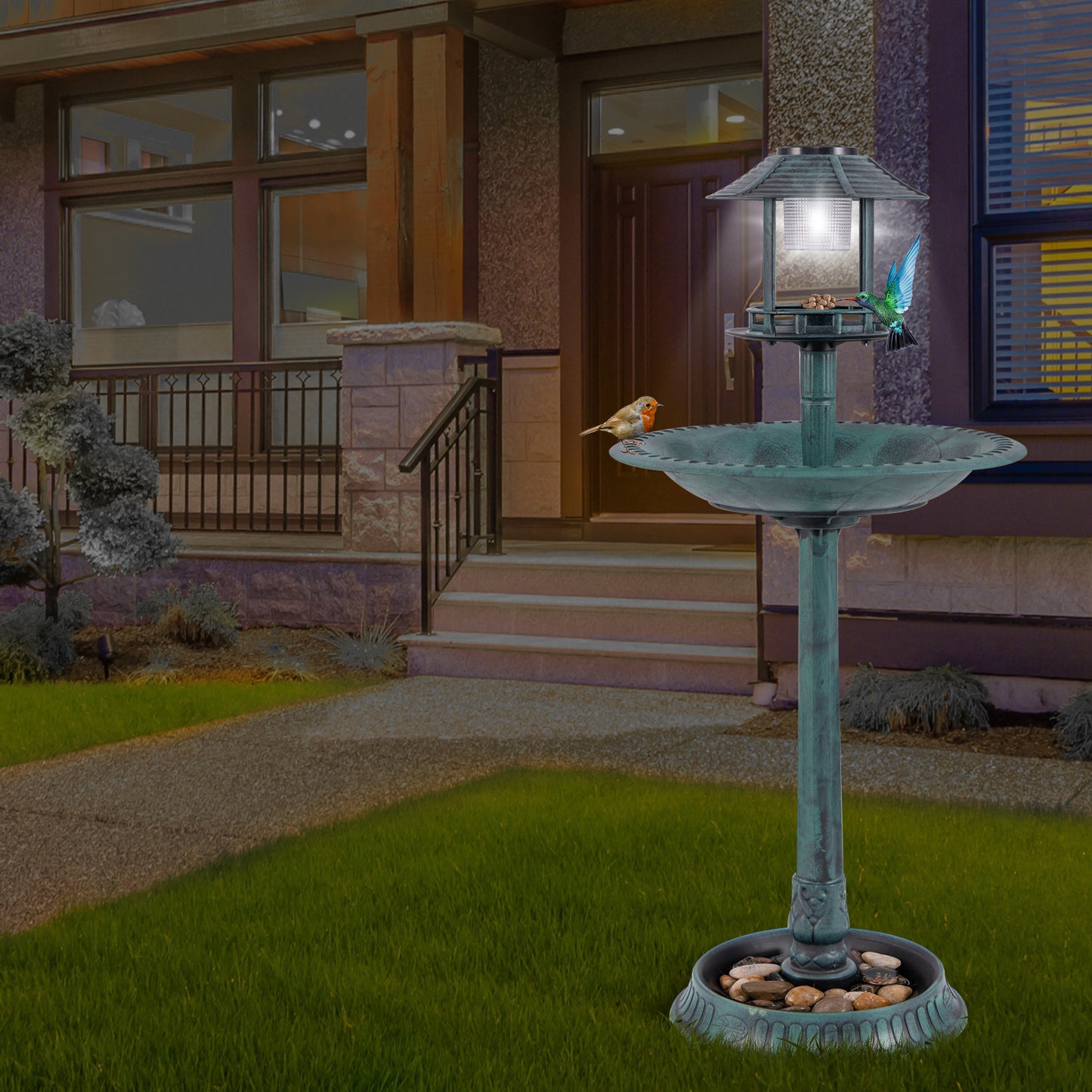 Pedestal Bird Bath With Solar Light, Feeder, Planter, Green Chicken Coops at Gallery Canada