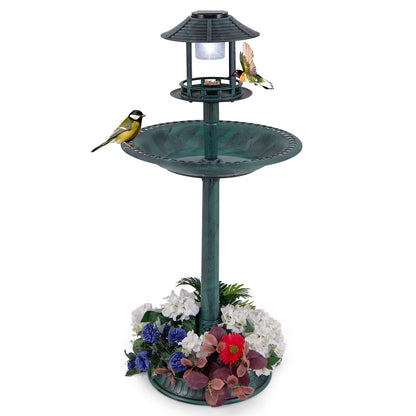 Pedestal Bird Bath With Solar Light, Feeder, Planter, Green Chicken Coops Green at Gallery Canada