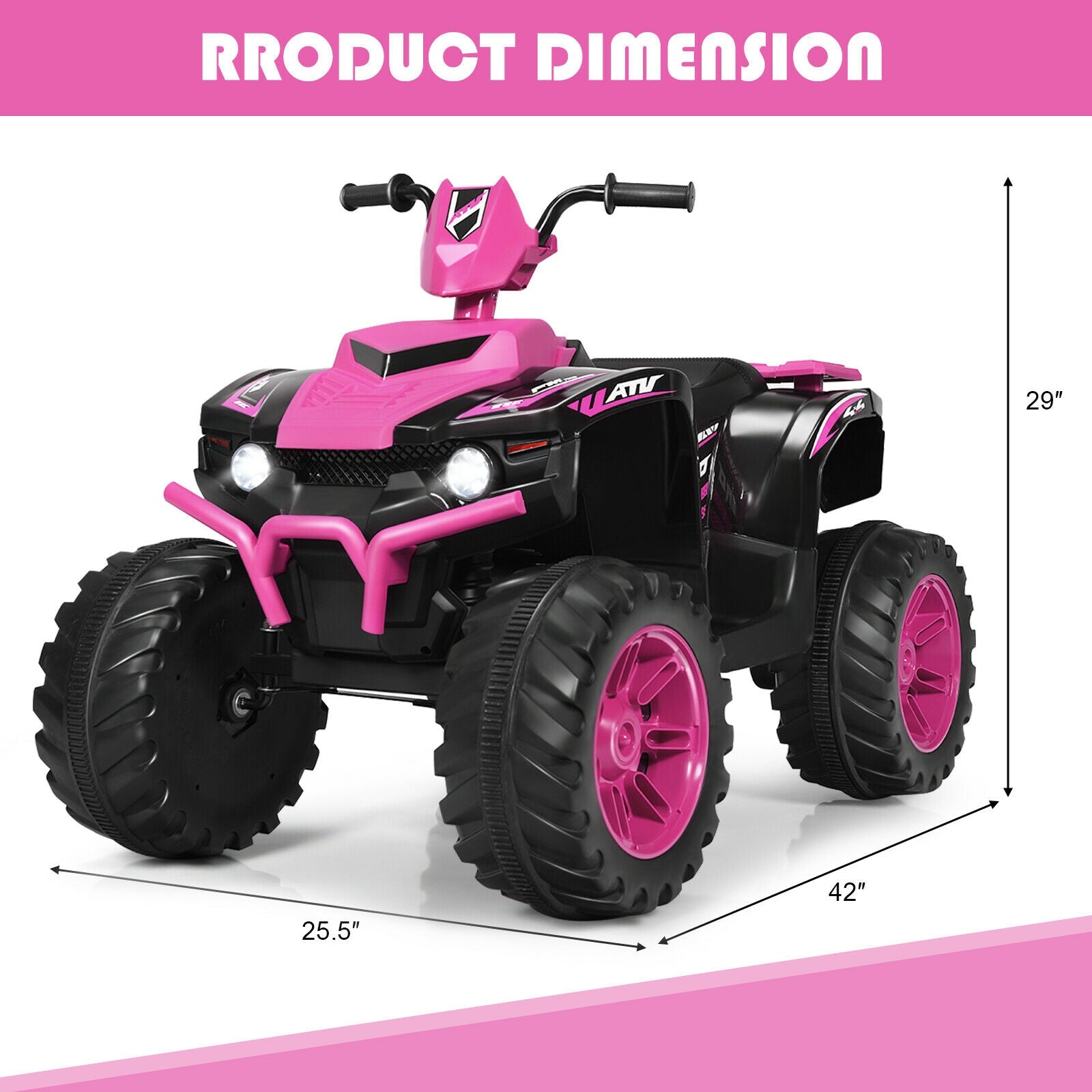 12V Kids Ride On ATV With LED Lights, Treaded Tires, Pink Powered Ride On Toys at Gallery Canada