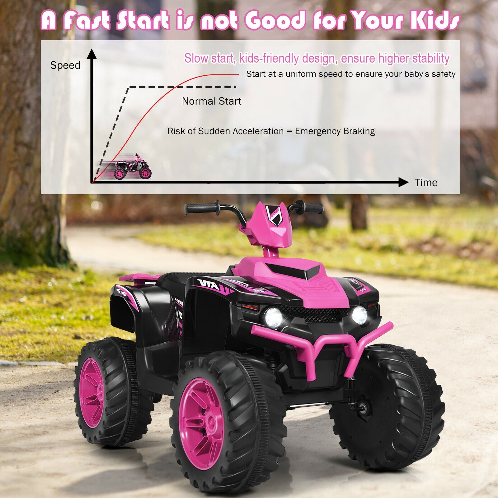 12V Kids Ride On ATV With LED Lights, Treaded Tires, Pink Powered Ride On Toys at Gallery Canada