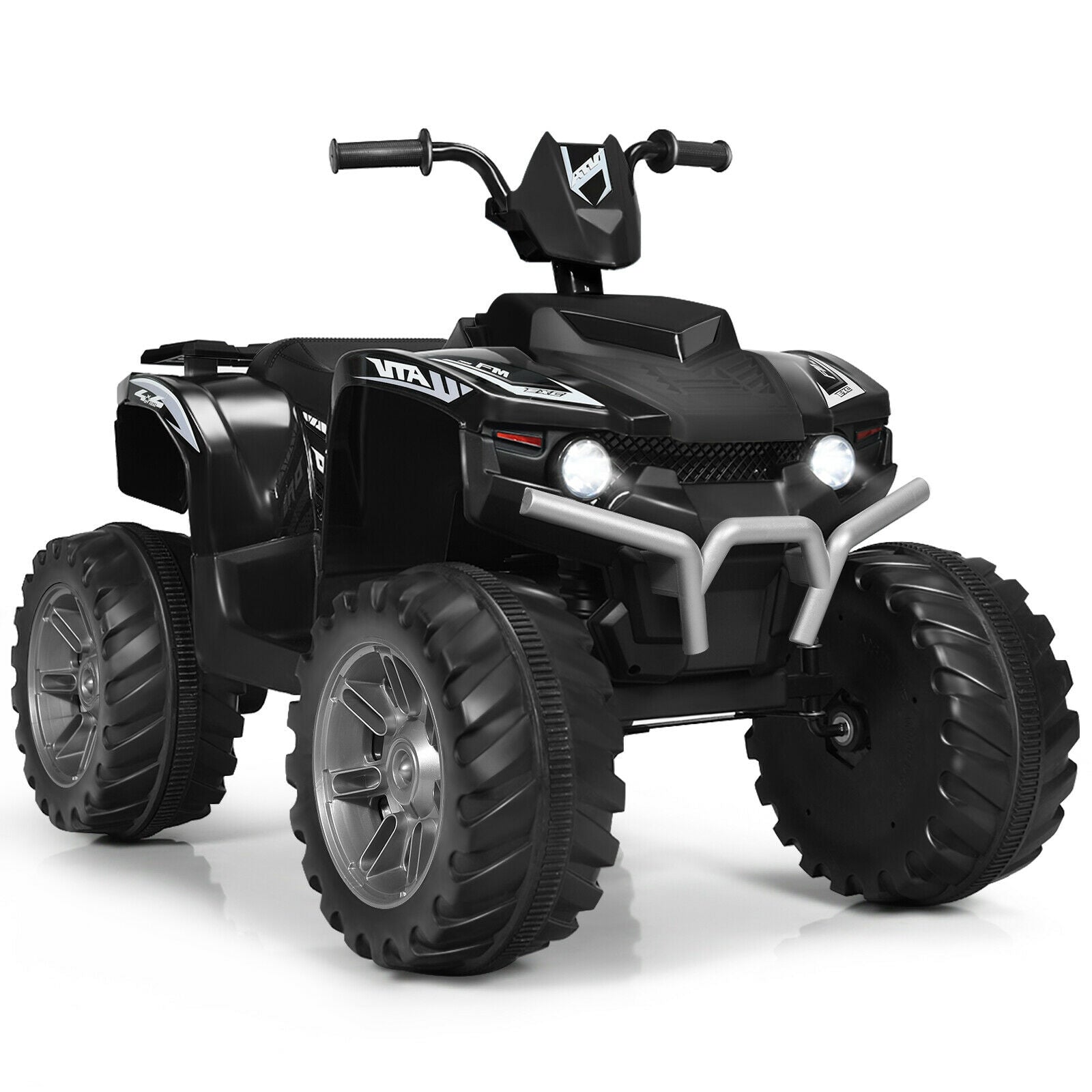 12V Kids Ride On ATV With LED Lights, Treaded Tires, Black Powered Ride On Toys Black at Gallery Canada