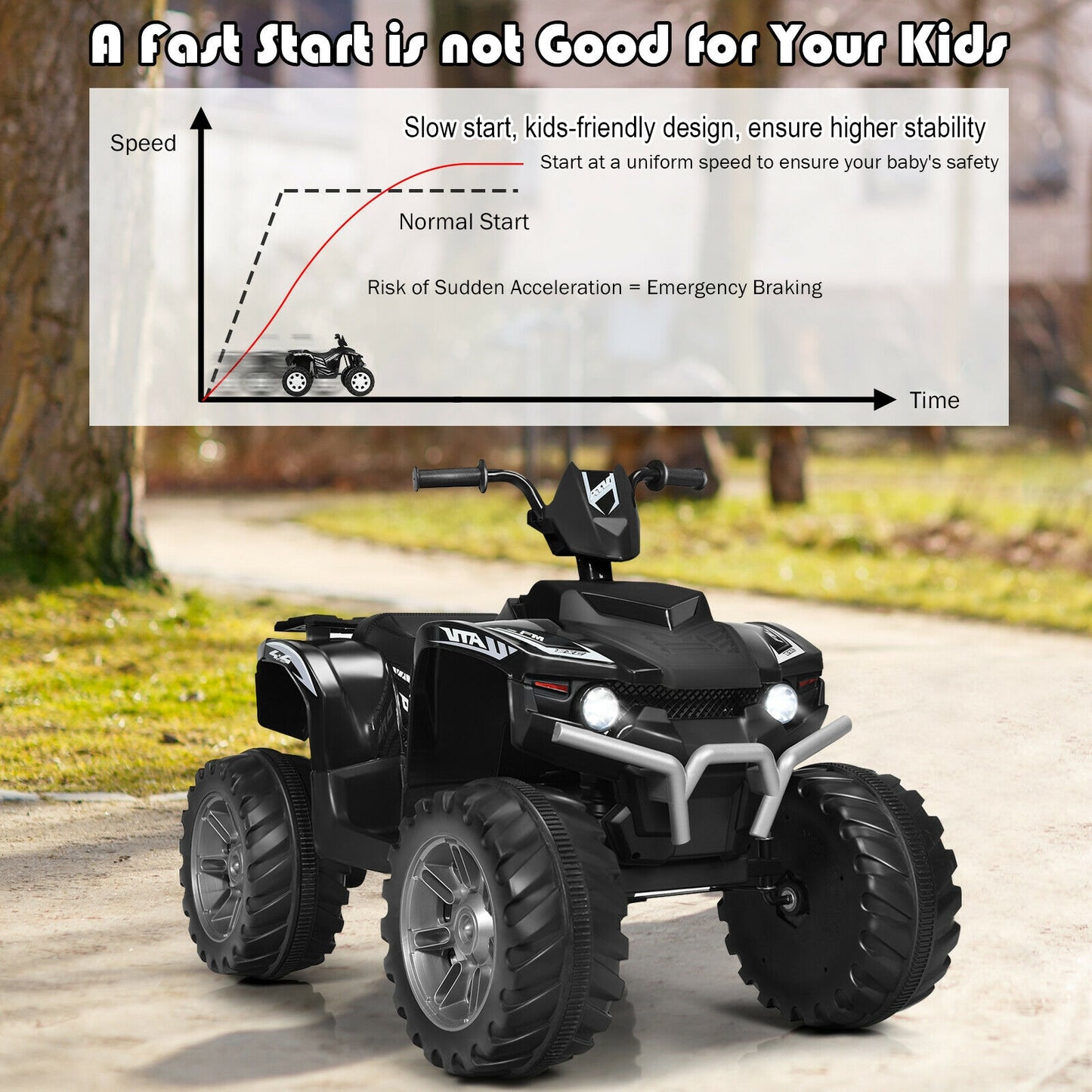 12V Kids Ride On ATV With LED Lights, Treaded Tires, Black Powered Ride On Toys at Gallery Canada