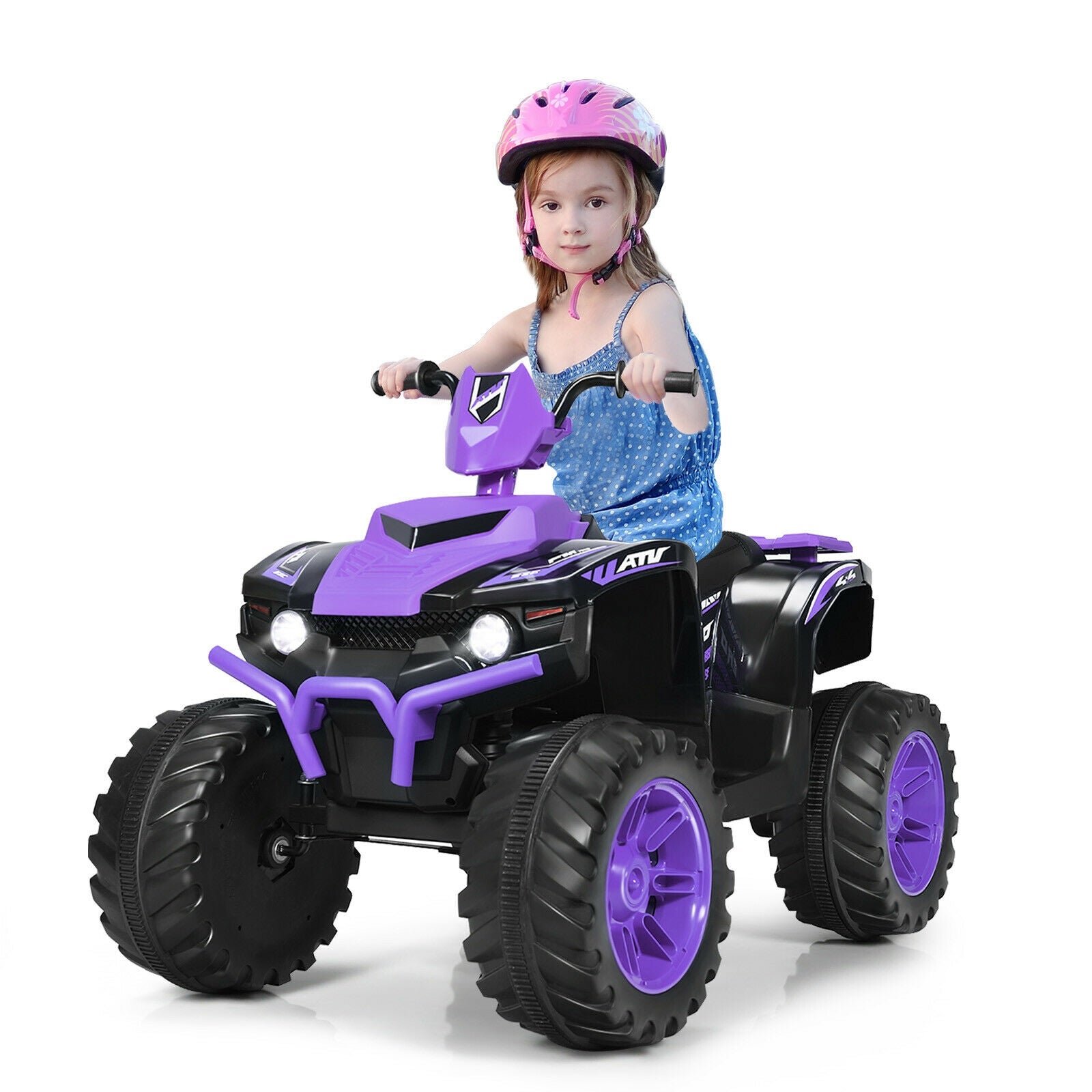 12V Kids Ride On ATV, LED Lights, Treaded Tires, Purple Powered Ride On Toys at Gallery Canada