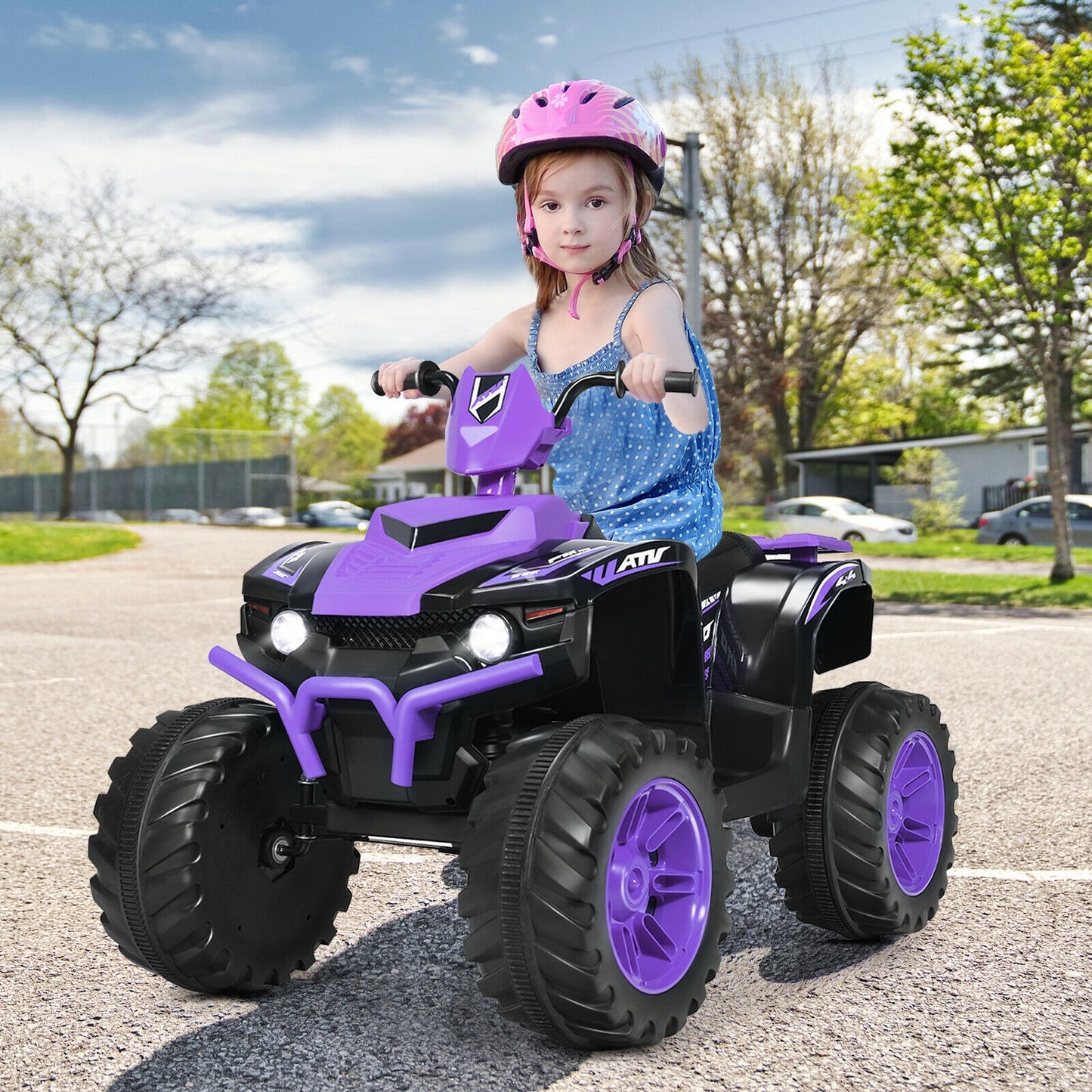 12V Kids Ride On ATV, LED Lights, Treaded Tires, Purple Powered Ride On Toys at Gallery Canada