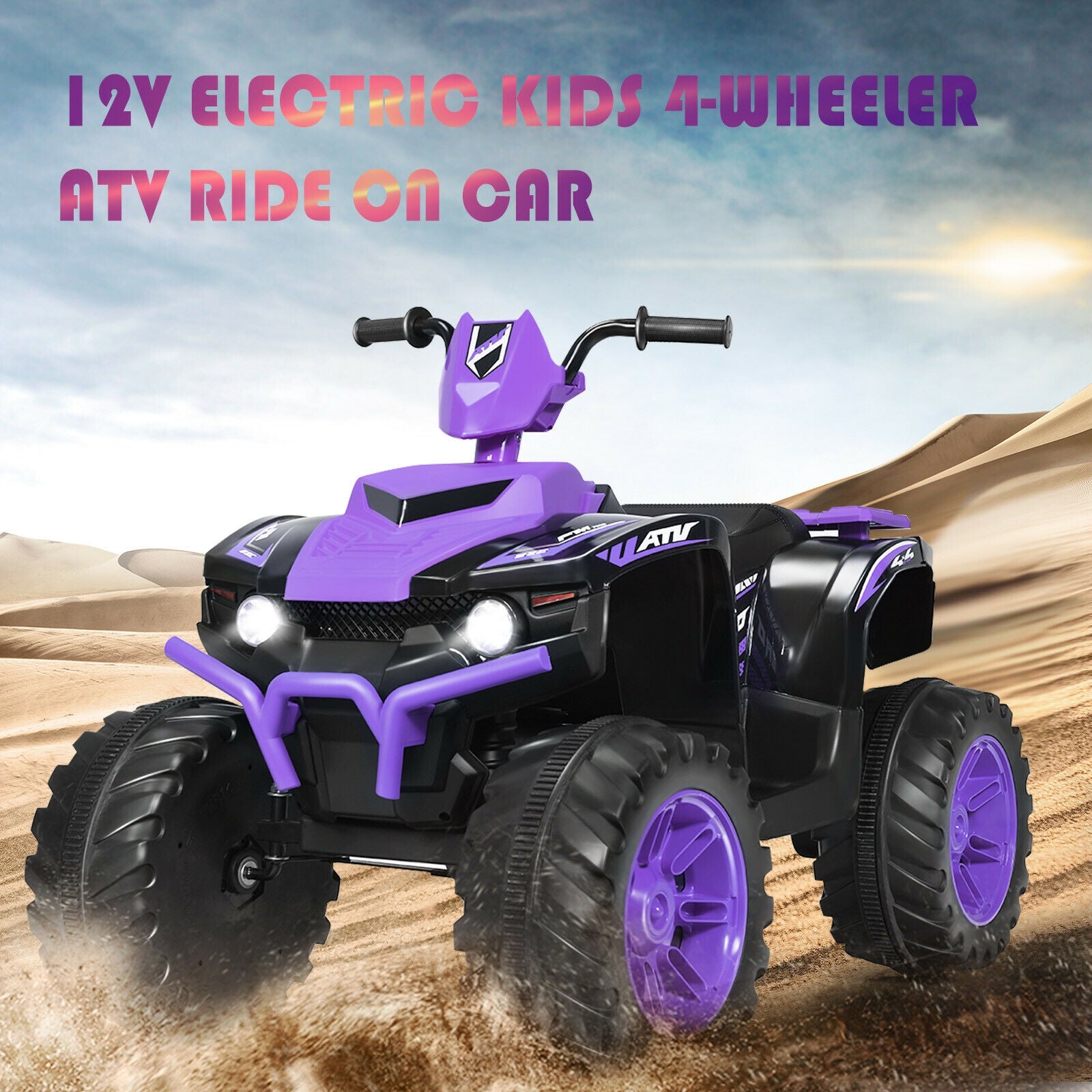 12V Kids Ride On ATV, LED Lights, Treaded Tires, Purple Powered Ride On Toys at Gallery Canada