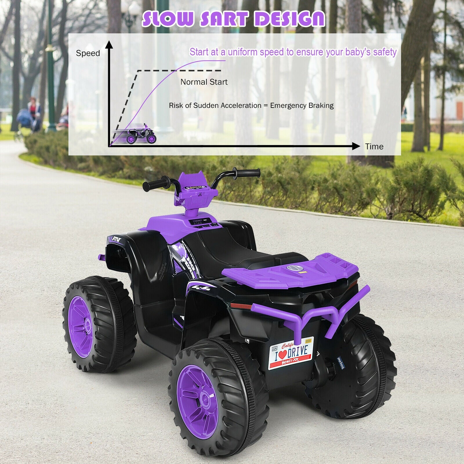 12V Kids Ride On ATV, LED Lights, Treaded Tires, Purple Powered Ride On Toys at Gallery Canada