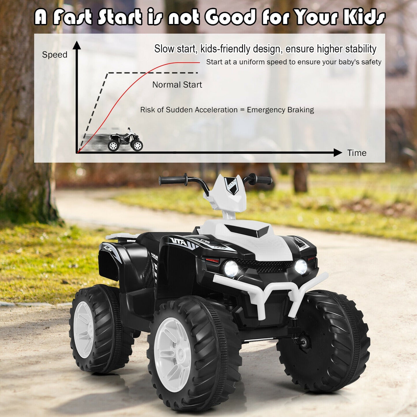 12V Kids Ride On ATV, LED Lights, Treaded Tires, White Powered Ride On Toys at Gallery Canada