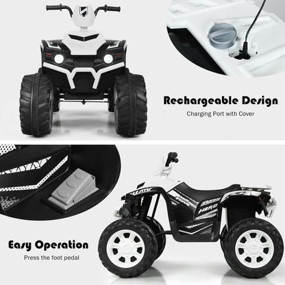 12V Kids Ride On ATV, LED Lights, Treaded Tires, White Powered Ride On Toys at Gallery Canada