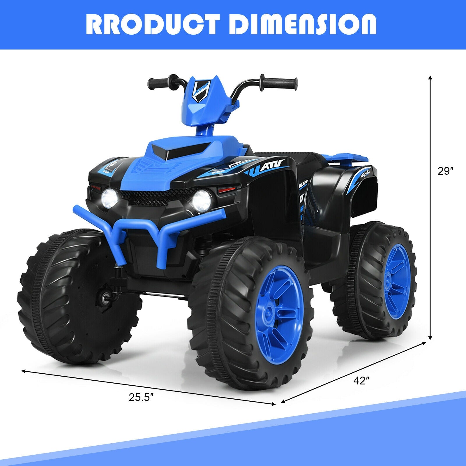 Kids Ride On ATV, 12V, LED Lights, Treaded Tires, Navy Powered Ride On Toys at Gallery Canada