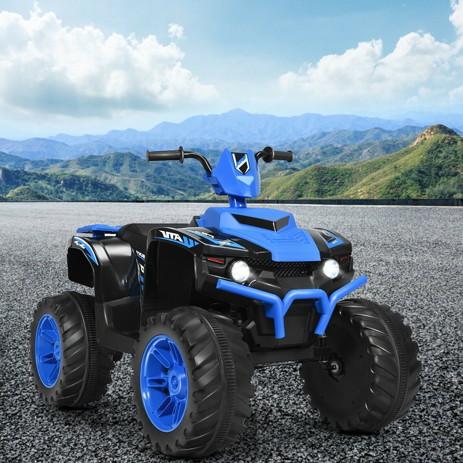 Kids Ride On ATV, 12V, LED Lights, Treaded Tires, Navy Powered Ride On Toys at Gallery Canada