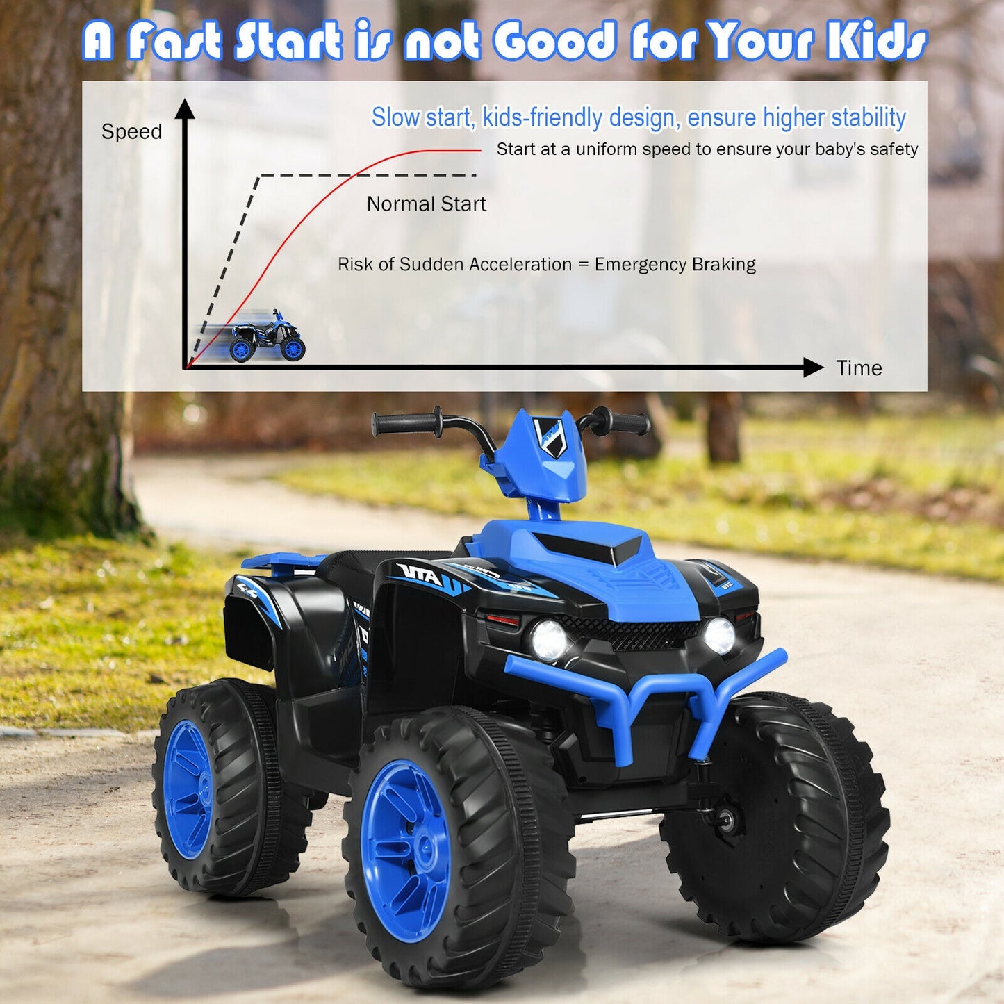 Kids Ride On ATV, 12V, LED Lights, Treaded Tires, Navy Powered Ride On Toys at Gallery Canada