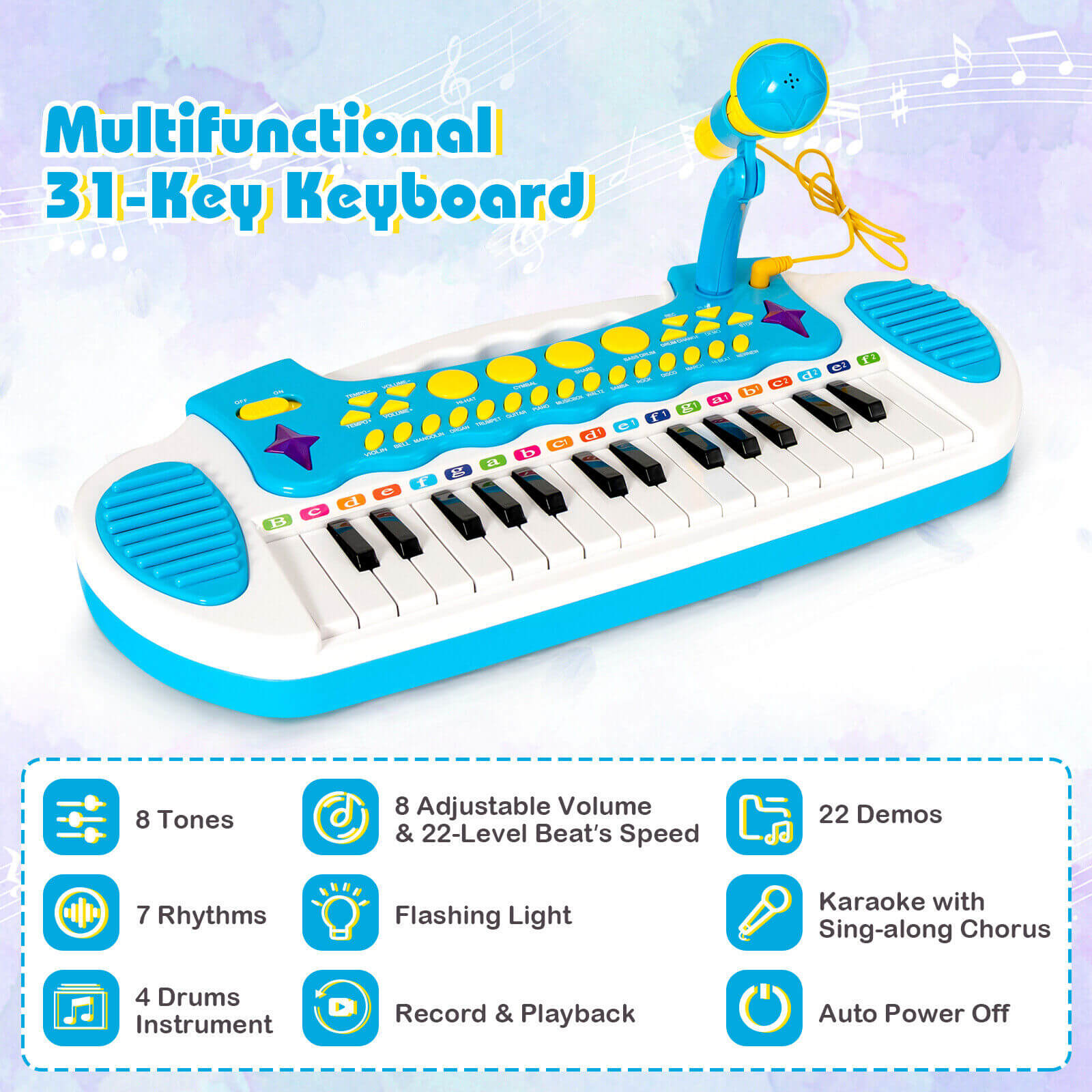 31-Key Kids Piano Keyboard Toy, With Microphone, Multiple Sounds, Blue Musical Toys at Gallery Canada