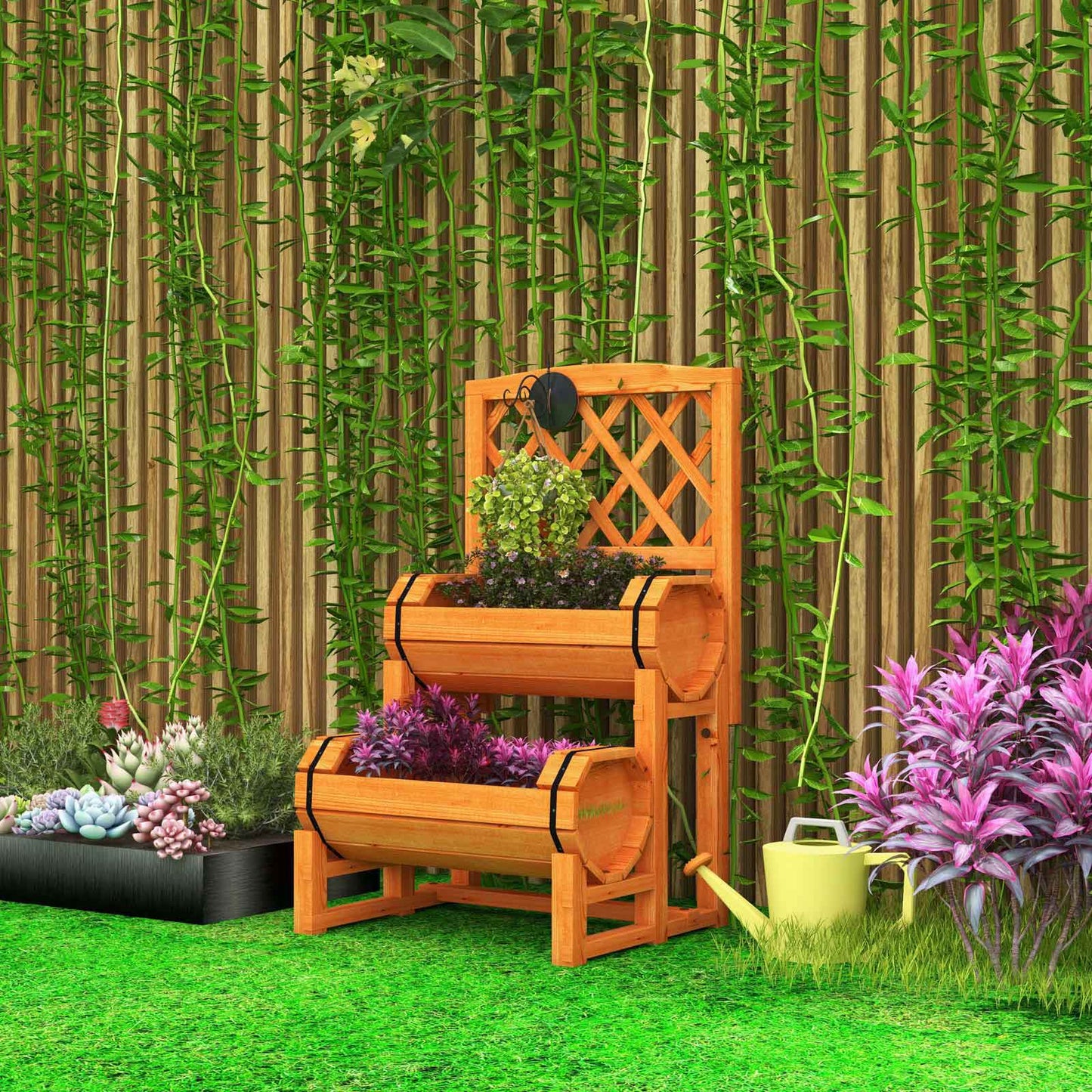 2-Tier Raised Garden Bed, 2 Cylindrical Planter Boxes, Trellis, Orange Raised Garden Beds at Gallery Canada