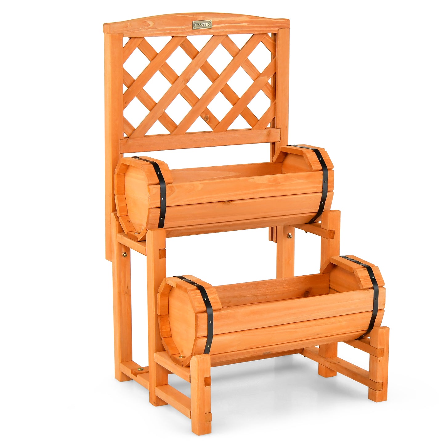 2-Tier Raised Garden Bed, 2 Cylindrical Planter Boxes, Trellis, Orange Raised Garden Beds Orange at Gallery Canada
