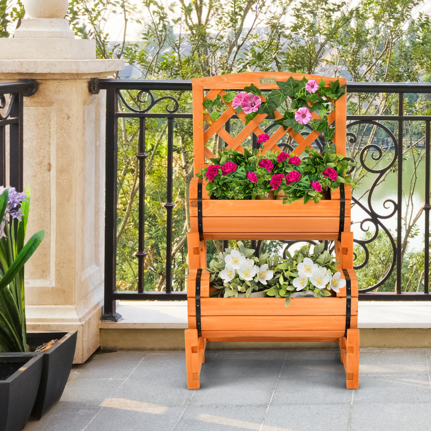 2-Tier Raised Garden Bed, 2 Cylindrical Planter Boxes, Trellis, Orange Raised Garden Beds at Gallery Canada