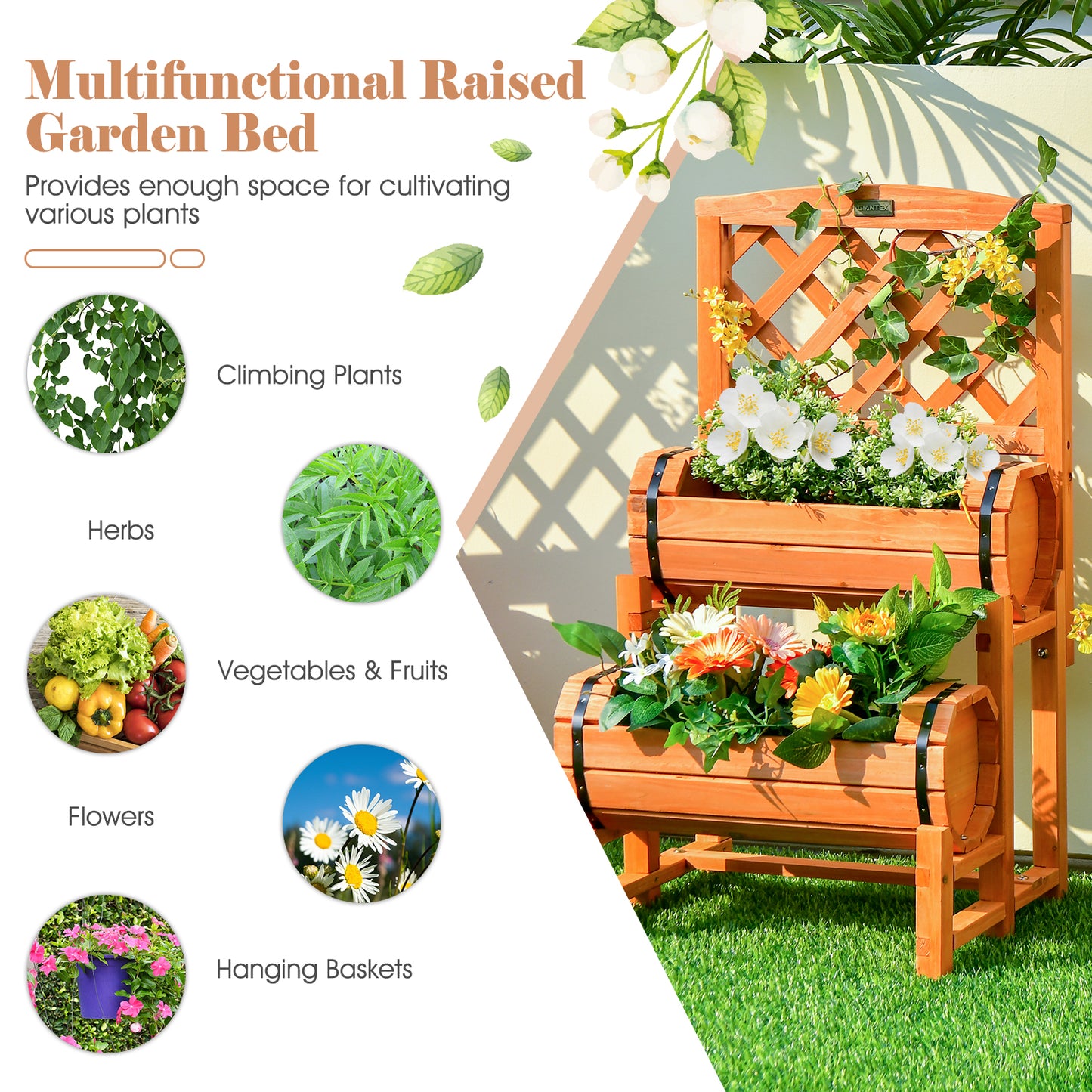 2-Tier Raised Garden Bed, 2 Cylindrical Planter Boxes, Trellis, Orange Raised Garden Beds at Gallery Canada