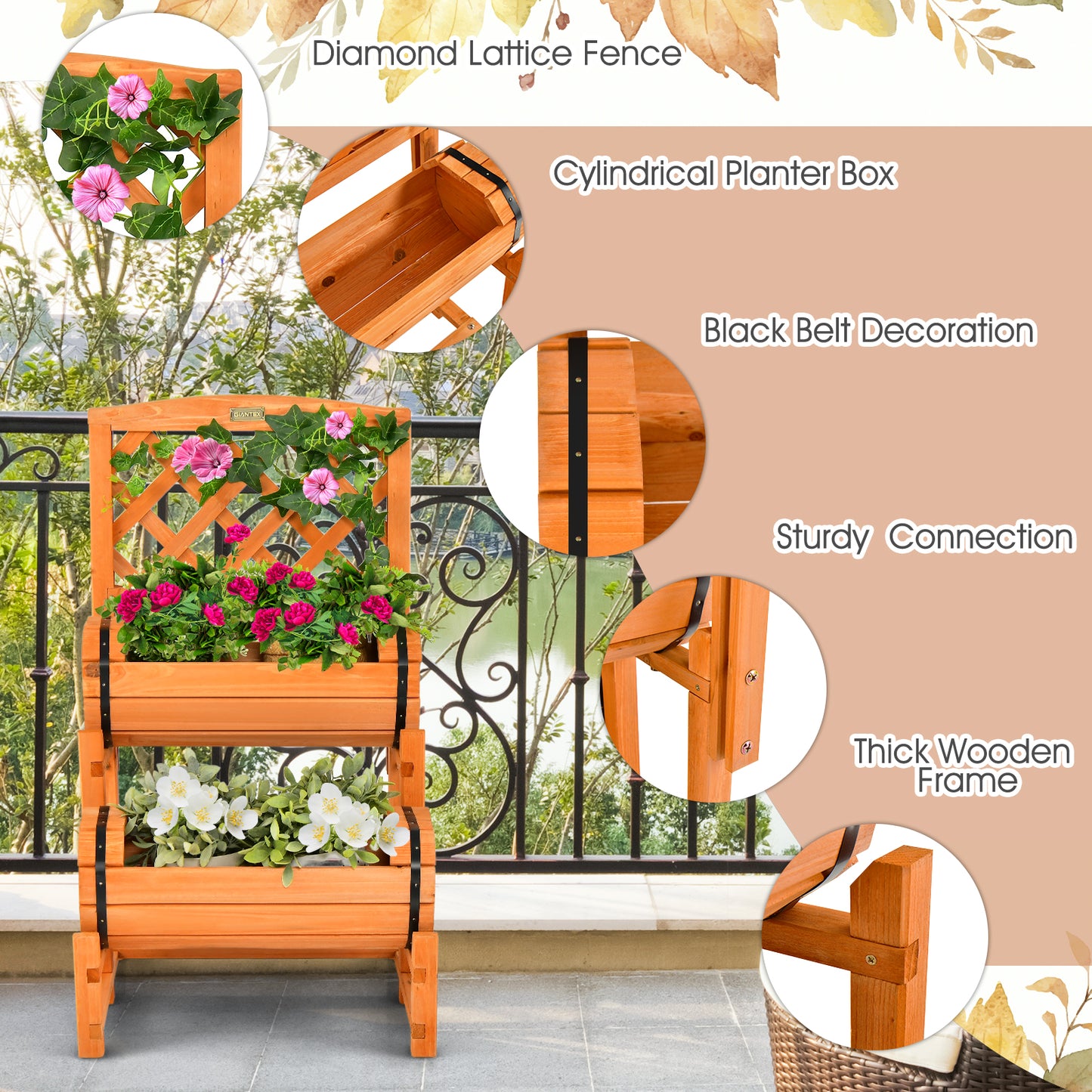 2-Tier Raised Garden Bed, 2 Cylindrical Planter Boxes, Trellis, Orange Raised Garden Beds at Gallery Canada