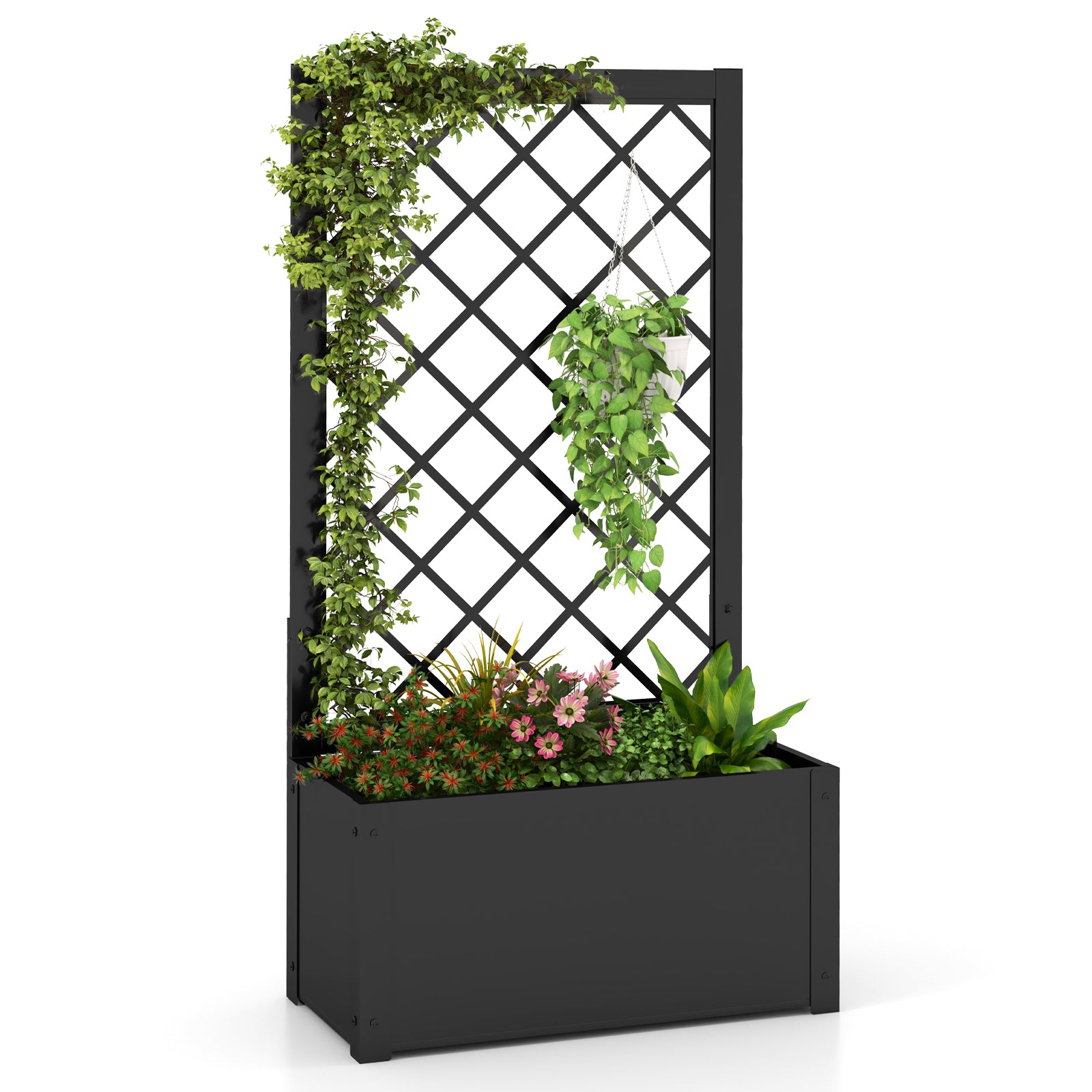 44 Inch Metal Raised Garden Bed With Trellis, Black Raised Garden Beds at Gallery Canada