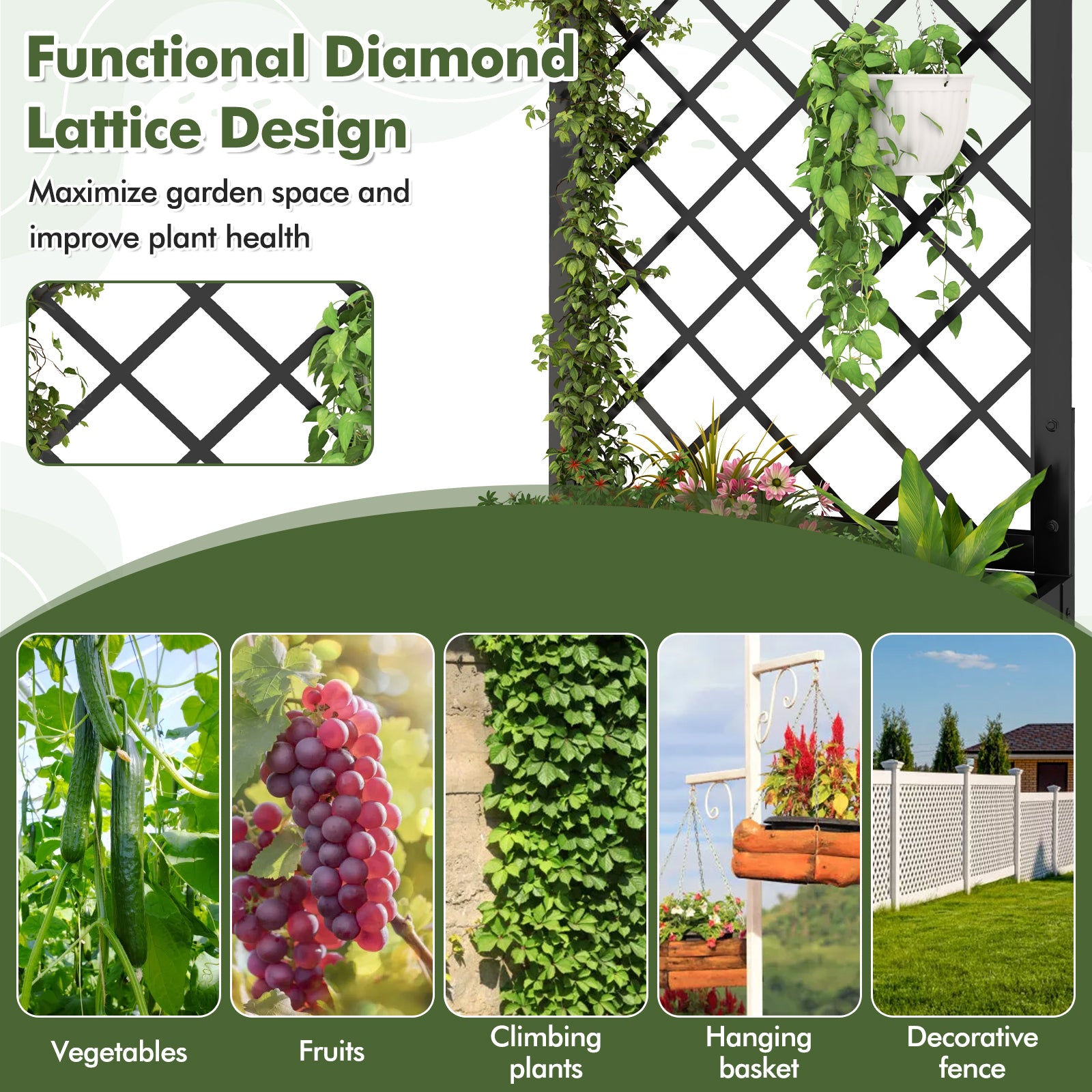 44 Inch Metal Raised Garden Bed With Trellis, Black Raised Garden Beds at Gallery Canada