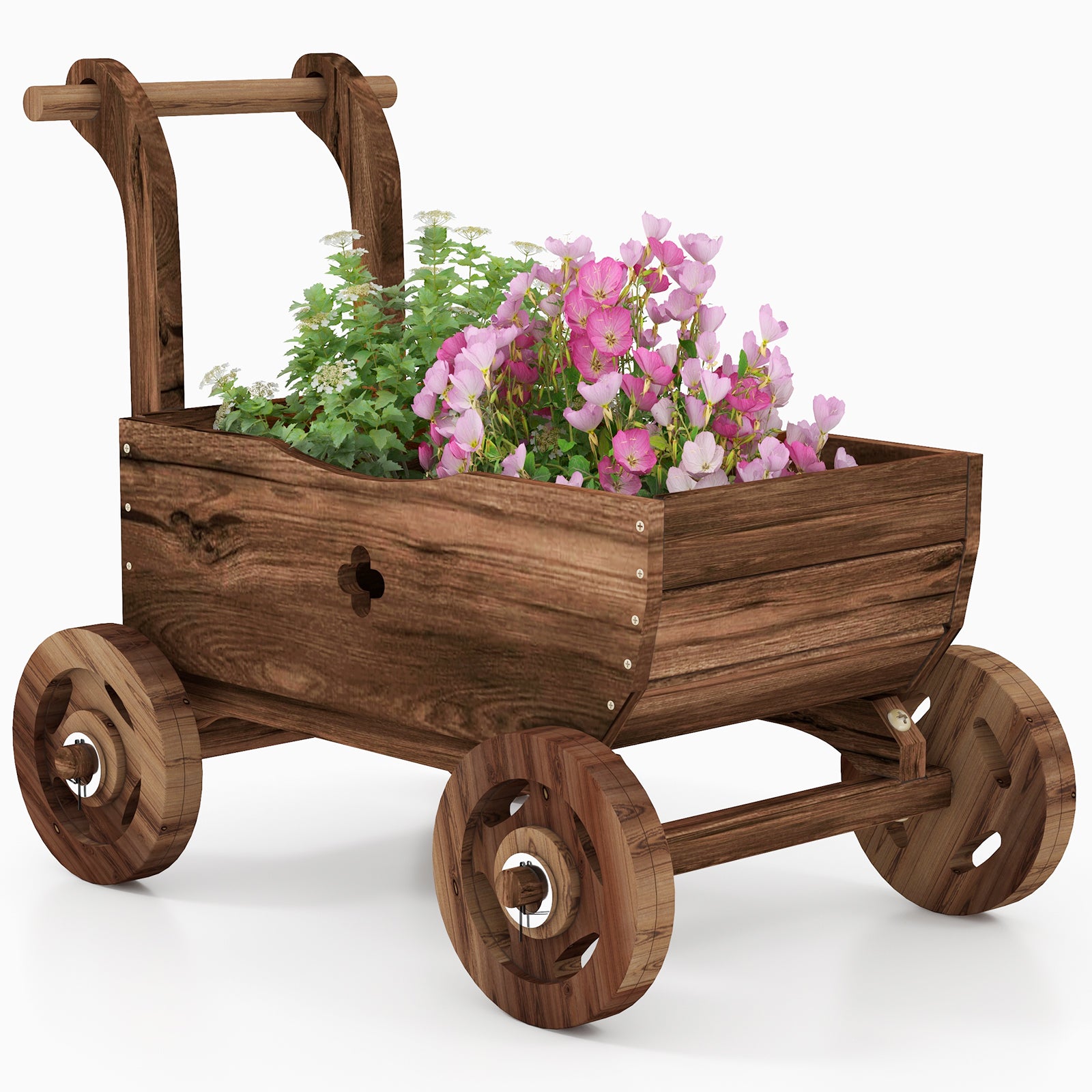Wooden Wagon Cart With Handle Wheels, Drainage Hole, Rustic Brown Raised Garden Beds at Gallery Canada